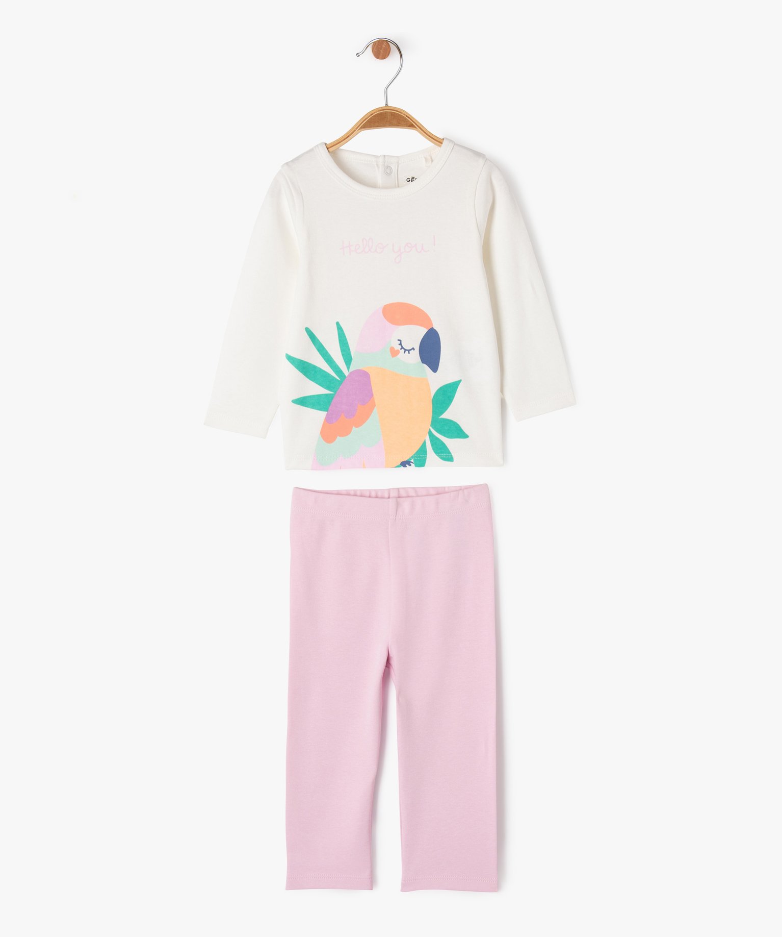 Pyjama 2 pièces en jersey de coton motif oiseau bébé - GEMO