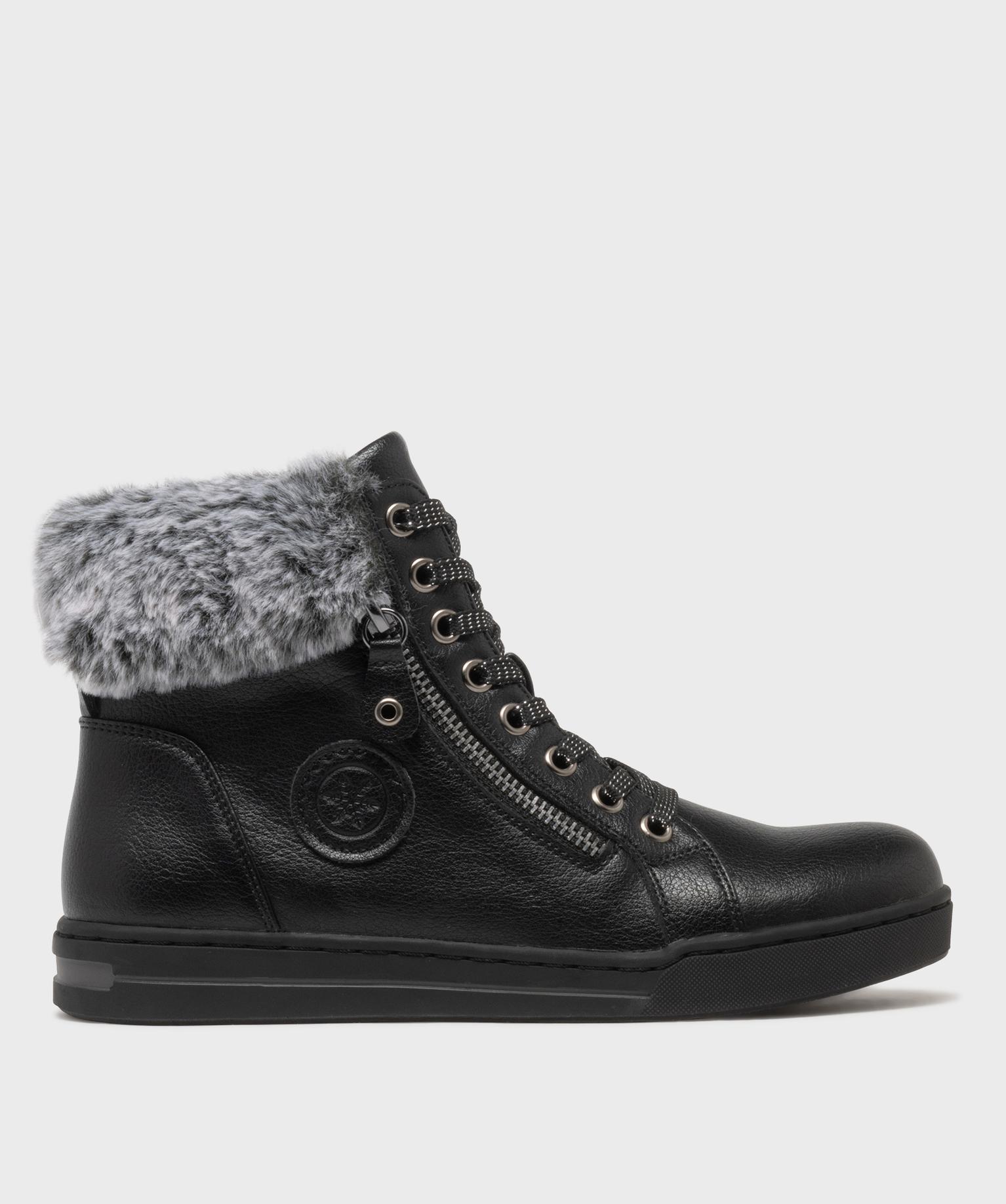 Baskets montantes avec col en fourrure imitation femme - Valentina Baldano - 41 - noir standard - GEMO