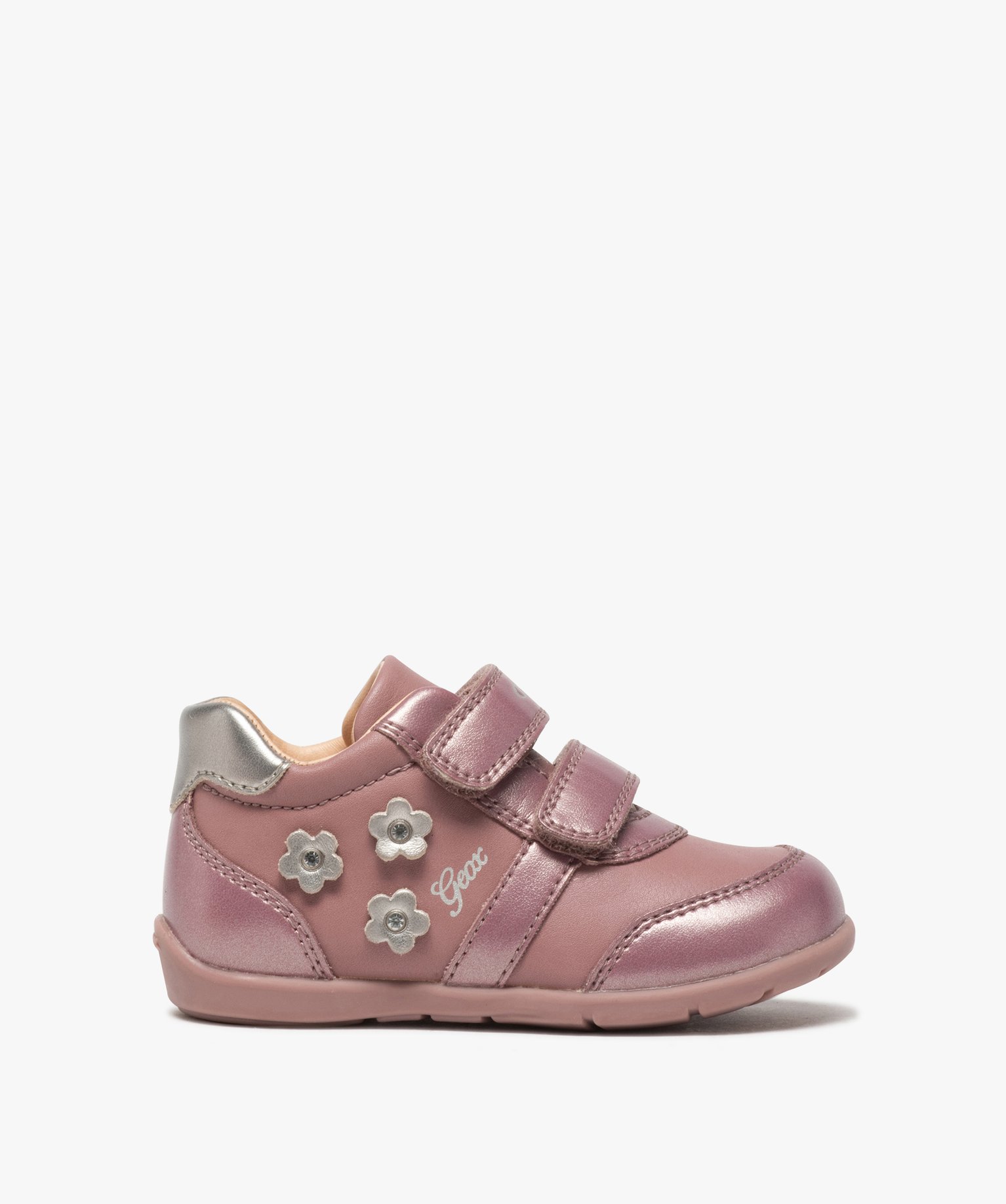 Chaussures bebe fille a scratch decor fleurs Geox rose GEMO