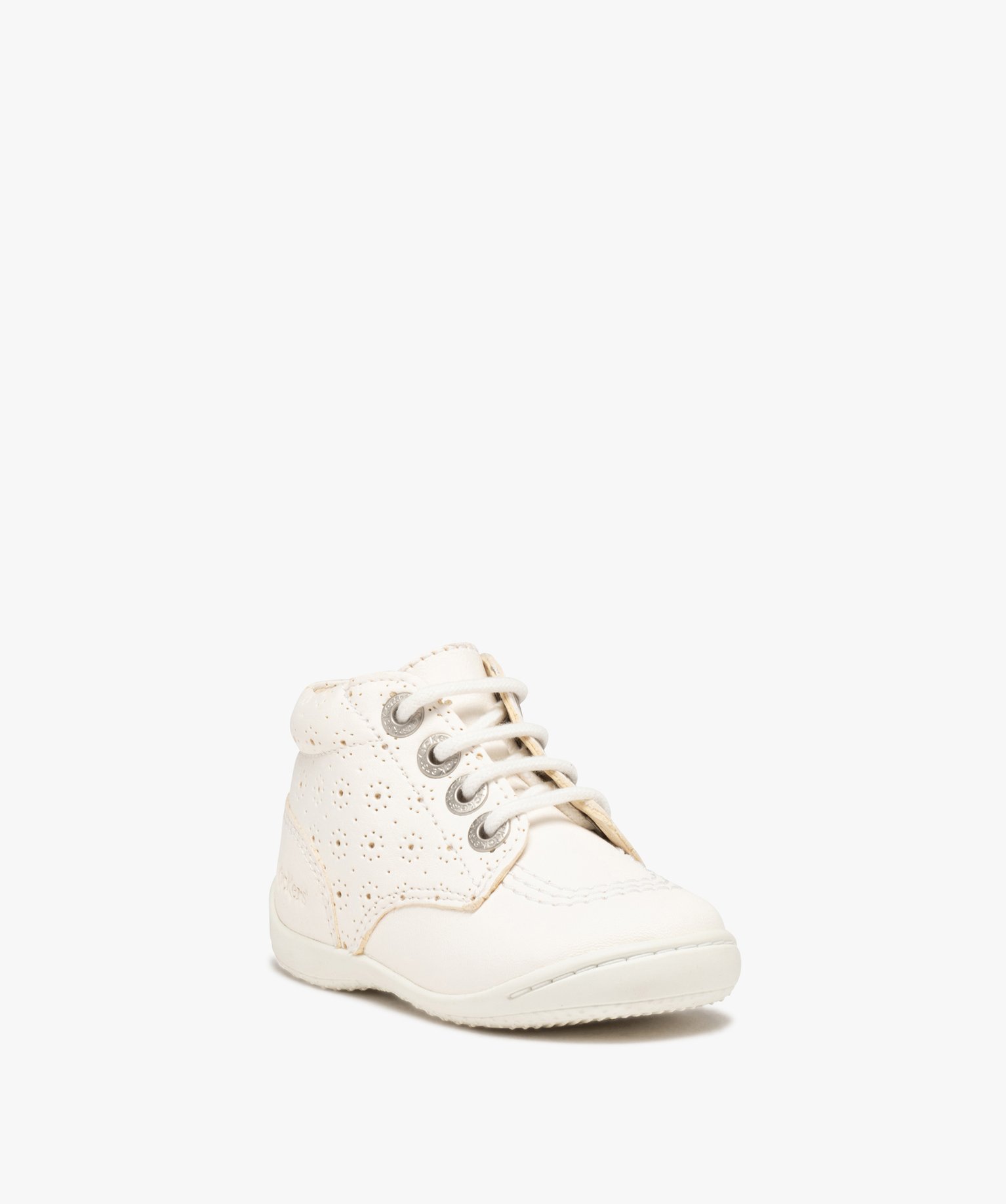 Chaussures premiers pas bébé fille bottillons en cuir uni ajouré - Kickers - 23 - blanc - KICKERS