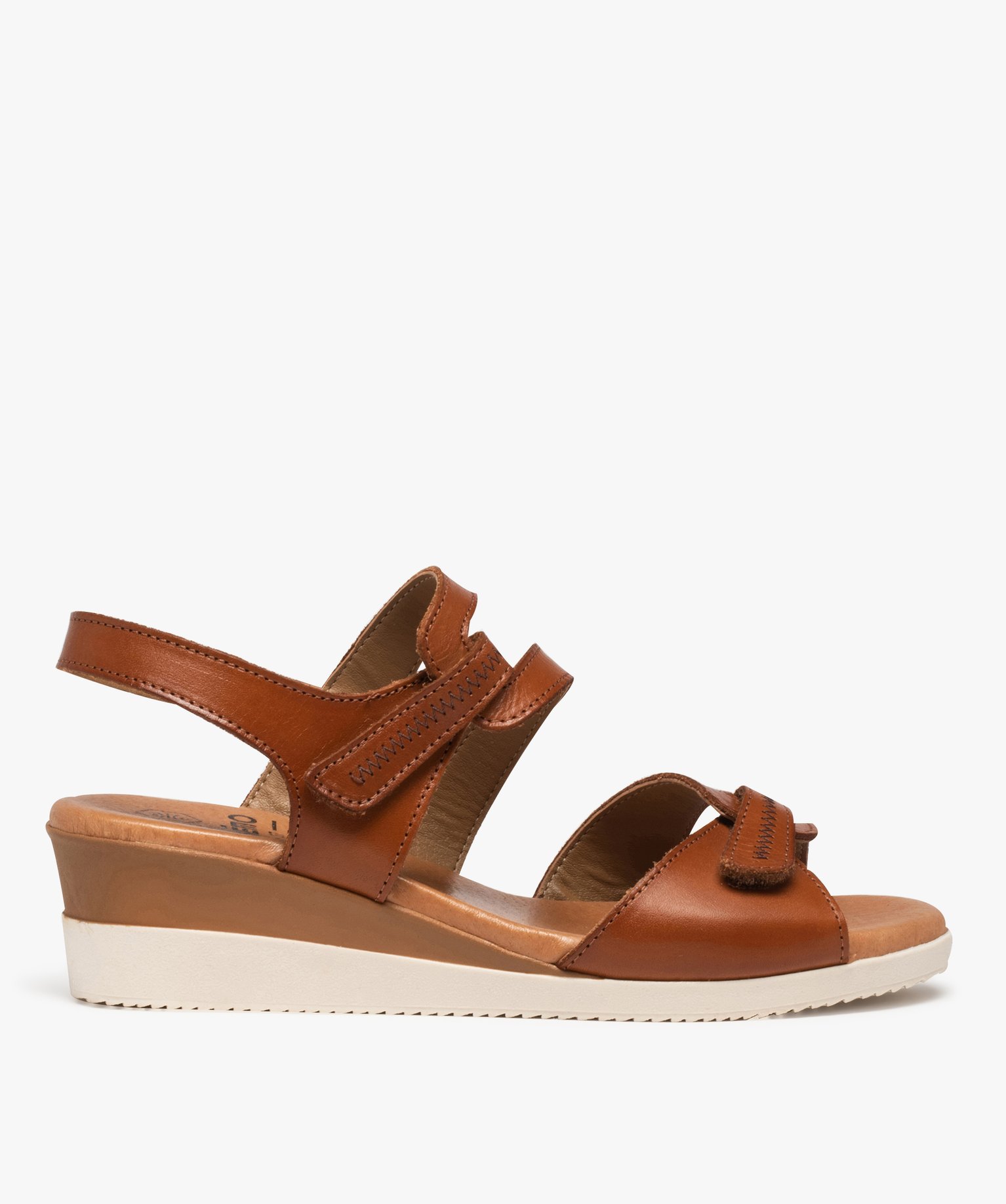 Sandales femme compensées à brides scratch en cuir - 41 - camel - GEMO