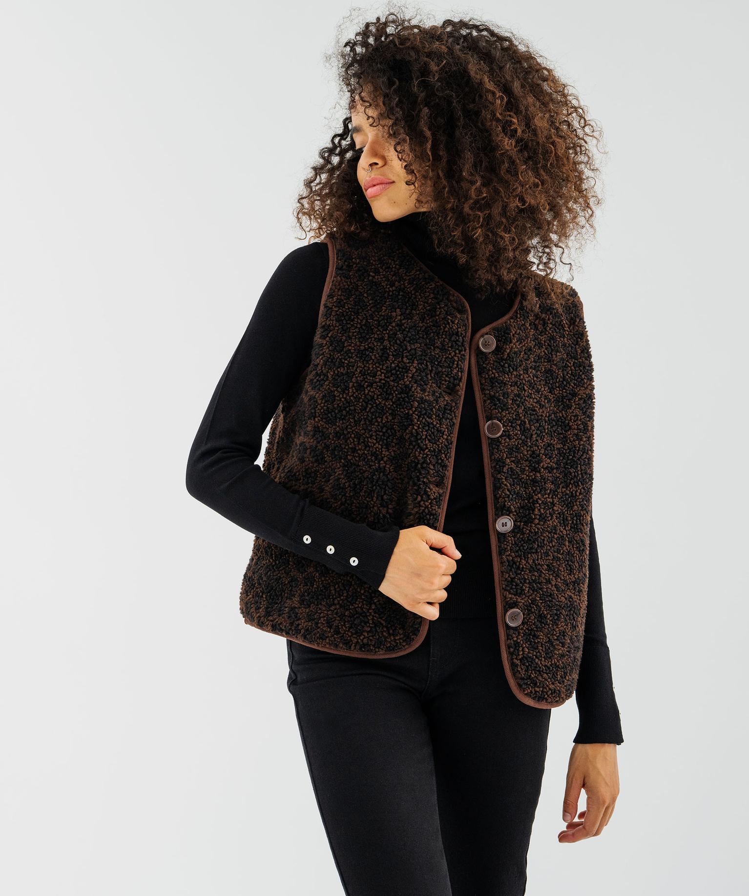 Veste sans manches en sherpa à motif animalier femme - 42-44/L - marron - GEMO