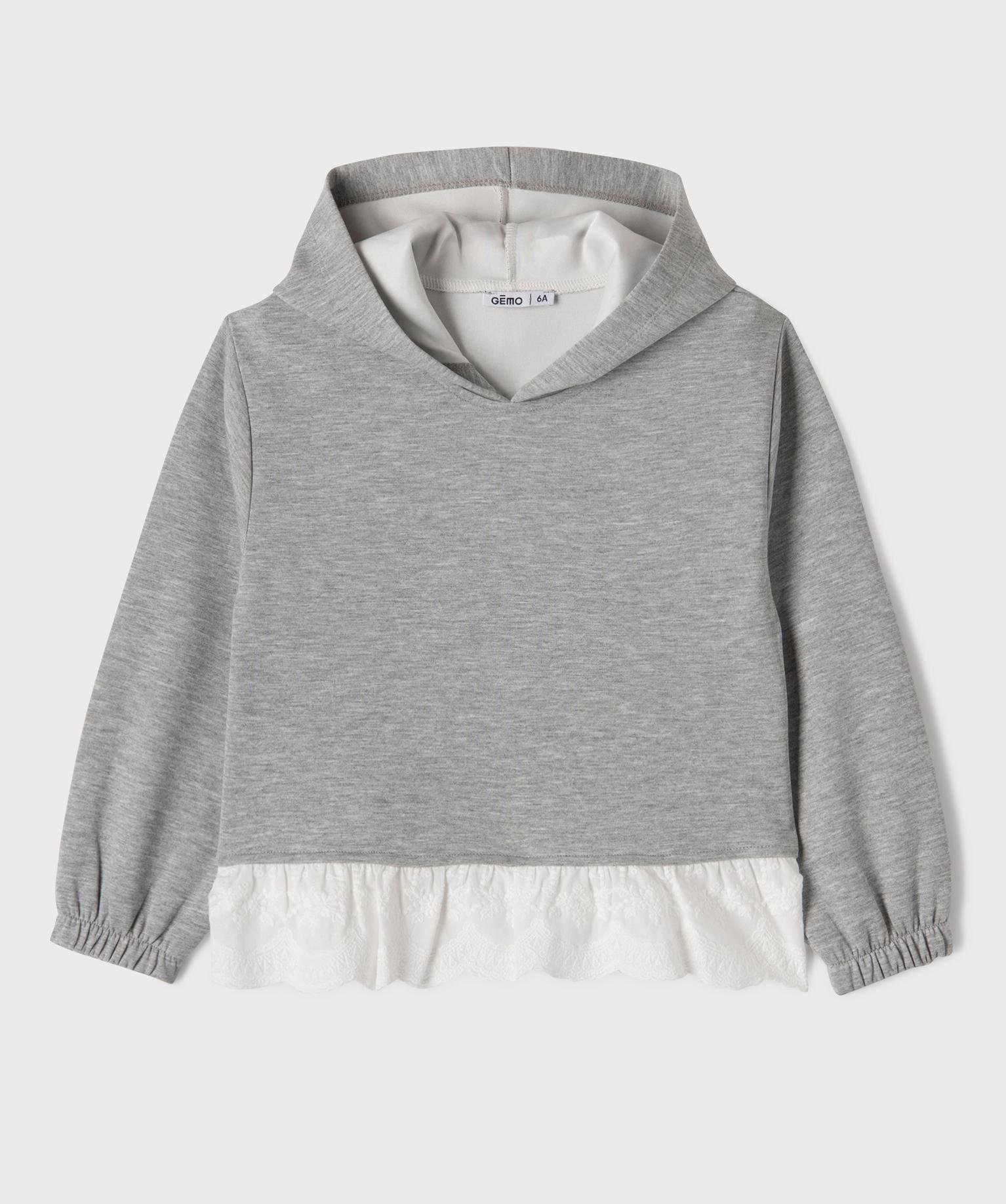 Sweat à capuche dentelle fille - 4A - gris chine - GEMO