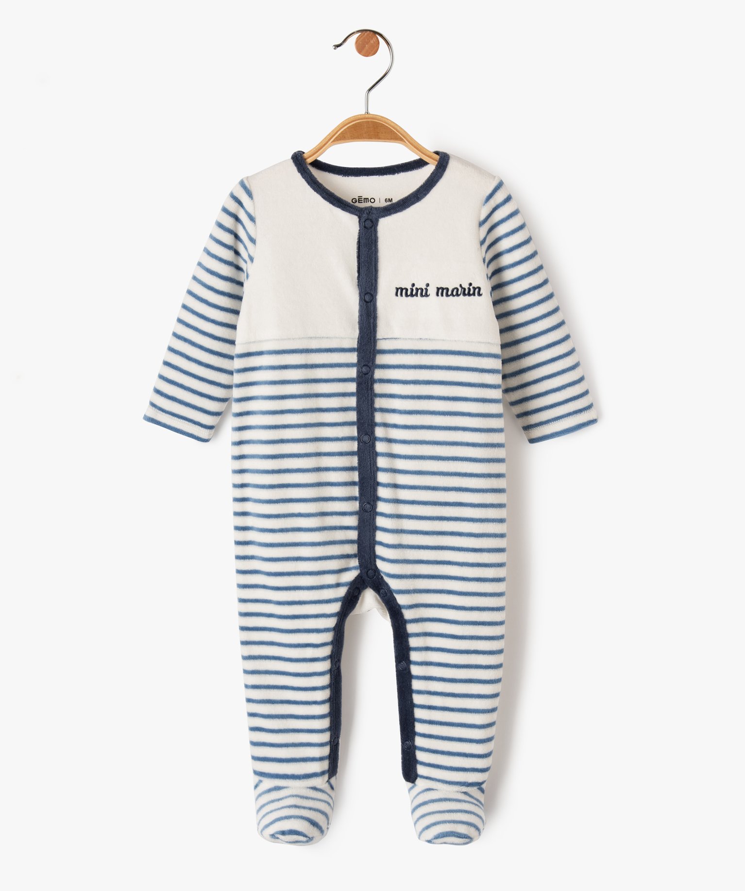 Pyjama en velours à rayures bébé garçon - Préma - bleu - GEMO