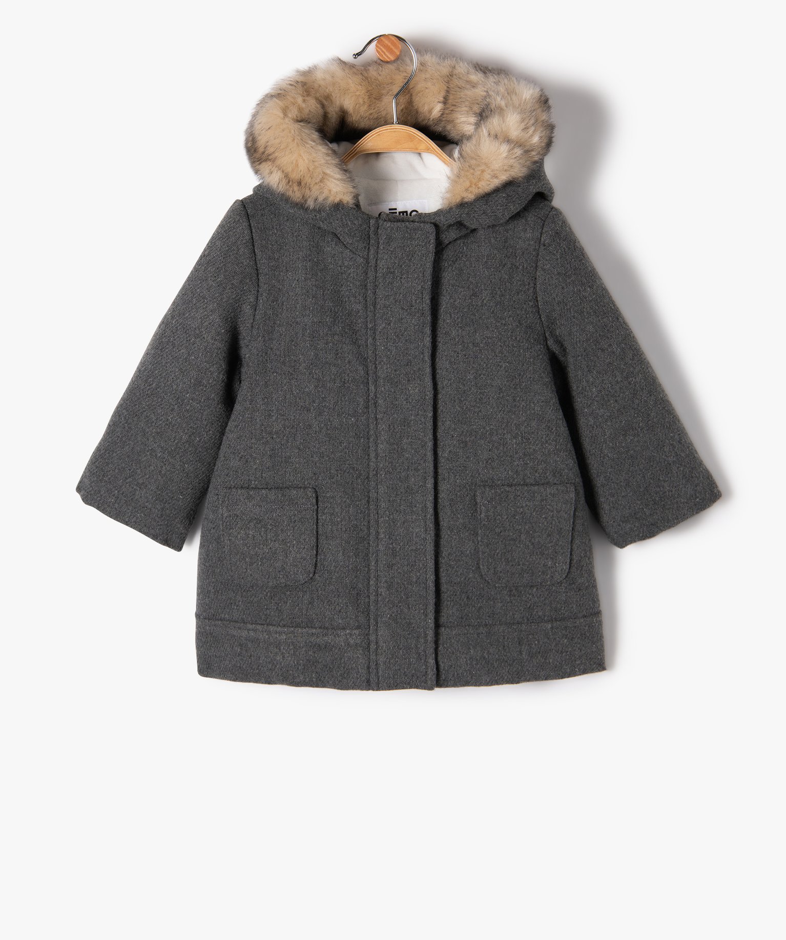 Manteau bébé fille doublé à capuche - 18M - gris fonce - GEMO