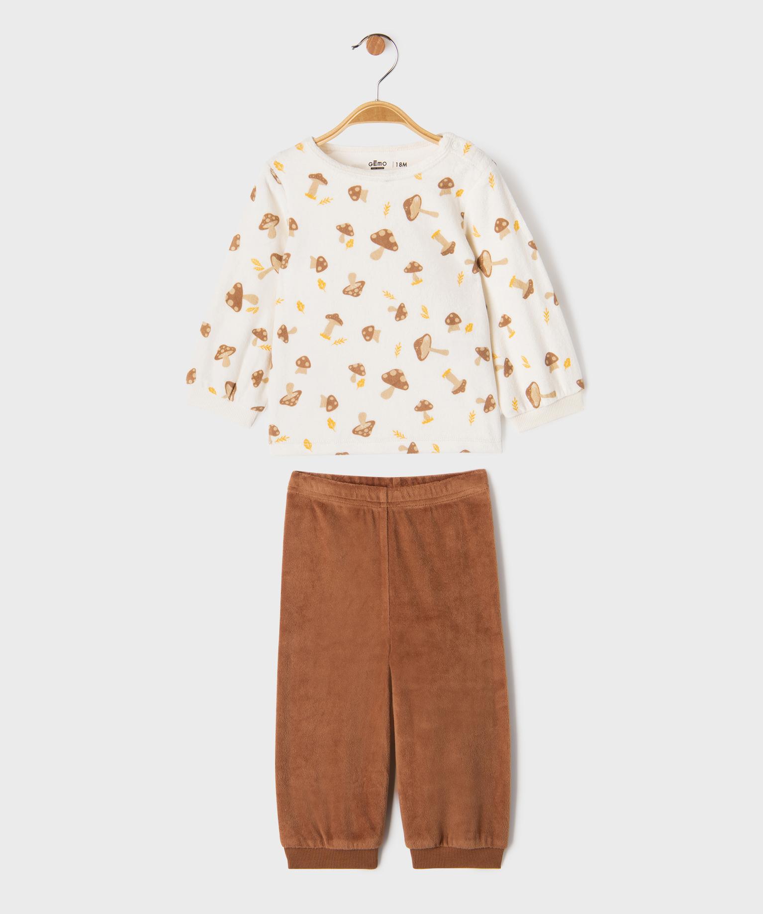 Pyjama en velours 2 pièces assorties bébé - 18M - marron - GEMO
