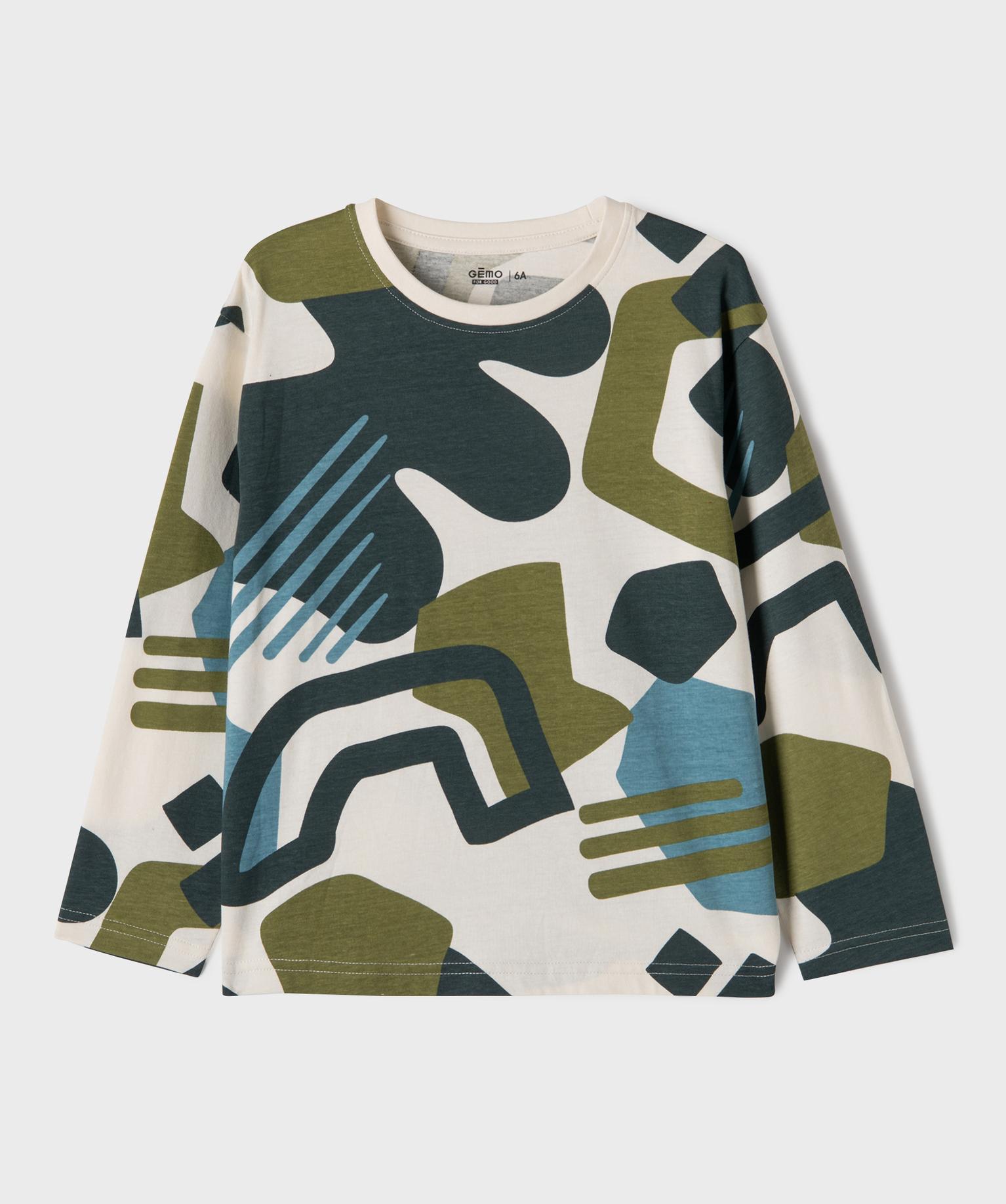 Tee-shirt manches longues en coton imprimé all over garçon - 12A/XXS - blanc - GEMO