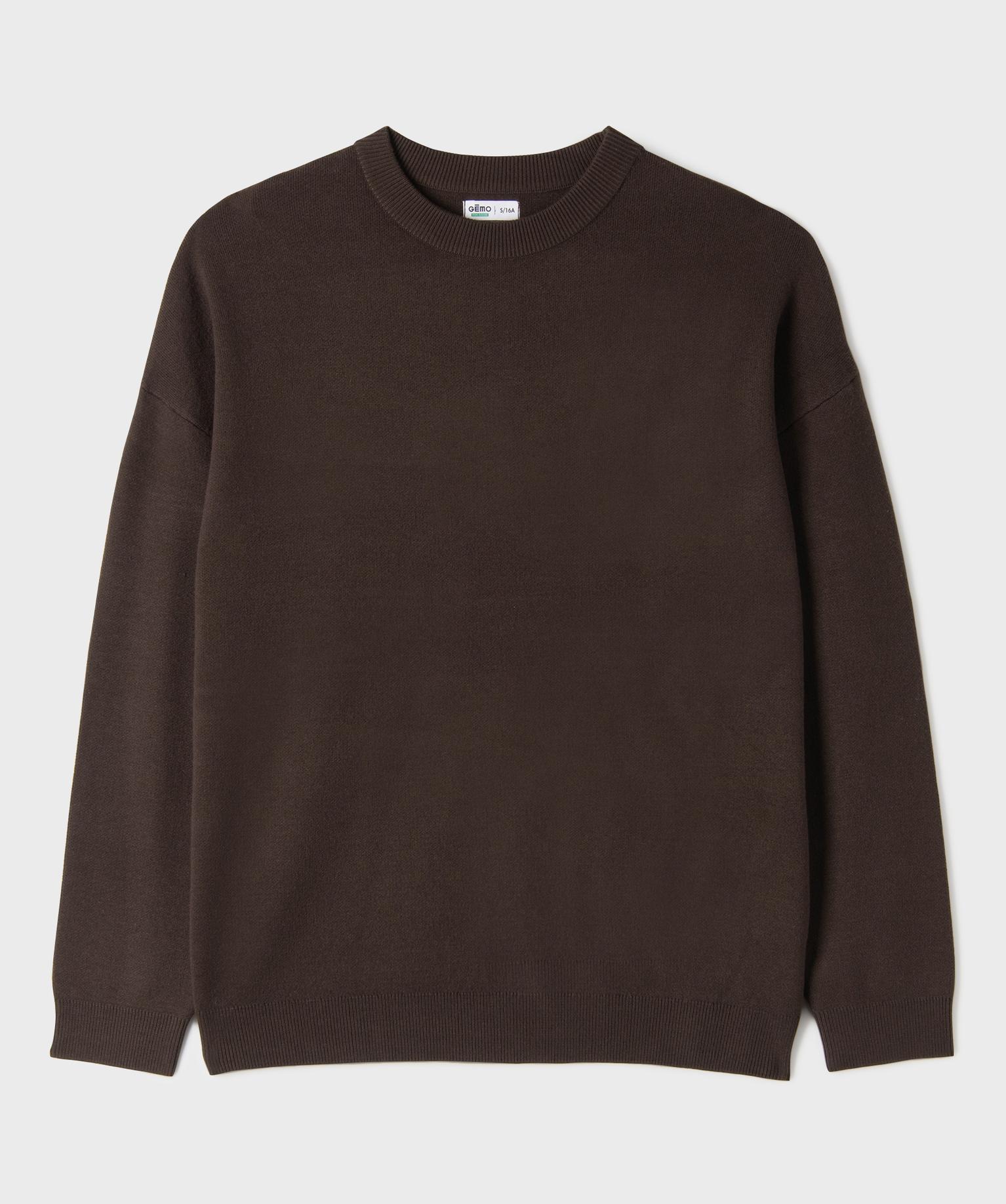 Pull à col rond en viscose garçon - 10A - marron fonce - GEMO