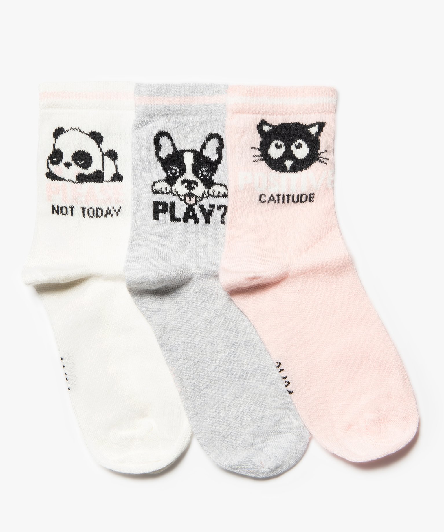 Chaussettes fille tige haut motif chien, panda et chat (lot de 3) - GEMO
