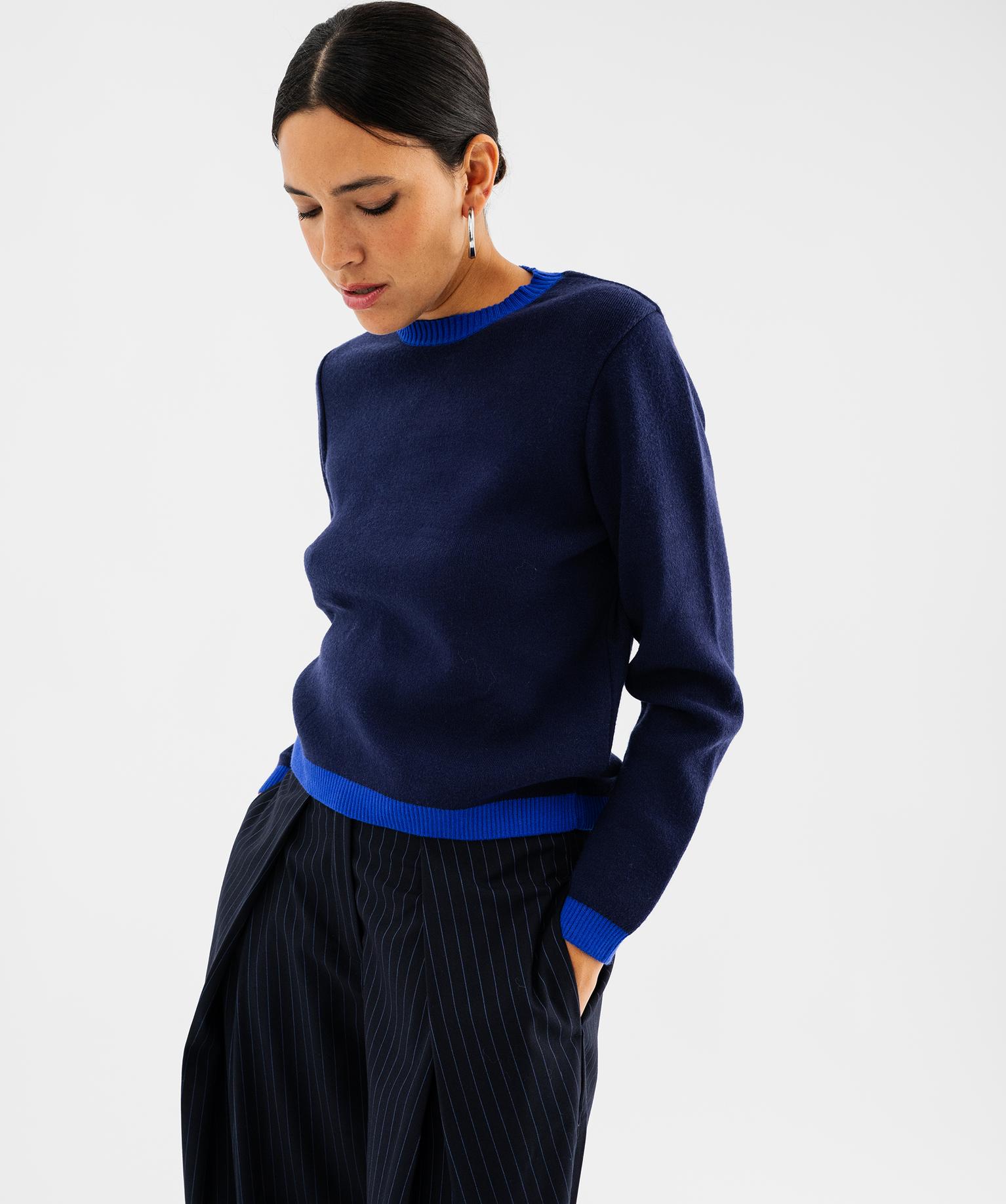 Pull fin col rond femme - 46-48/XL - bleu fonce - GEMO