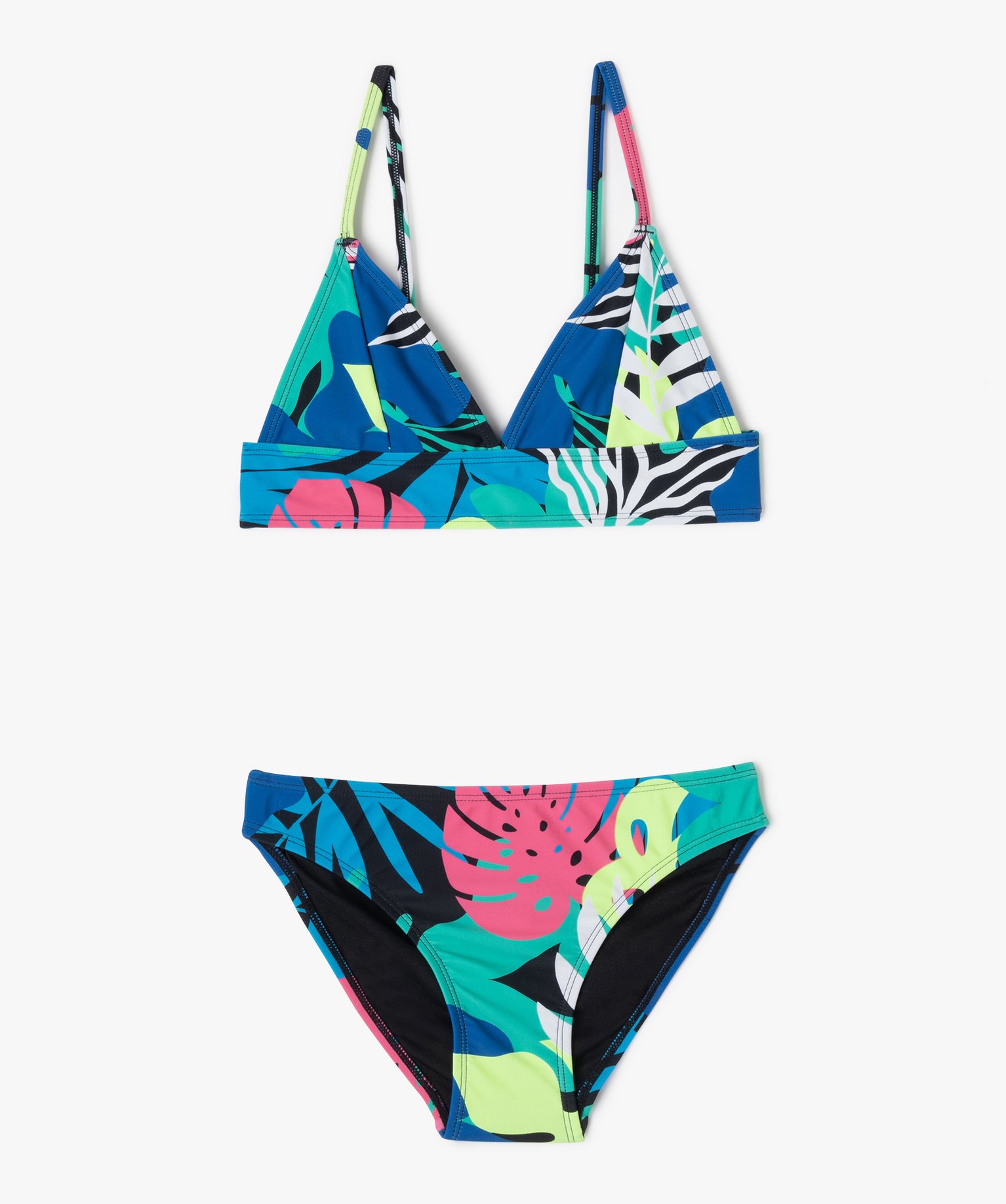 Maillot de bain 2 pièces à motifs exotiques fille - 16 - bleu - GEMO