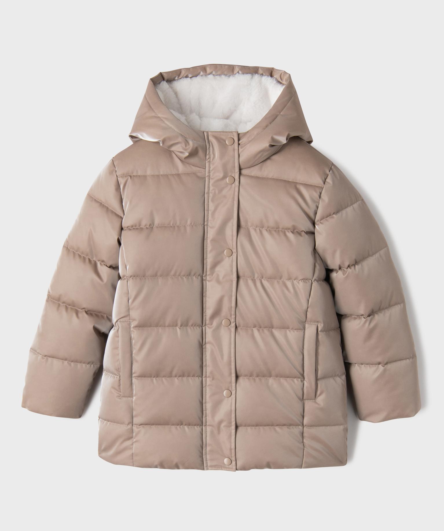 Manteau à capuche fourré en matière déperlante métallisé fille - GEMO