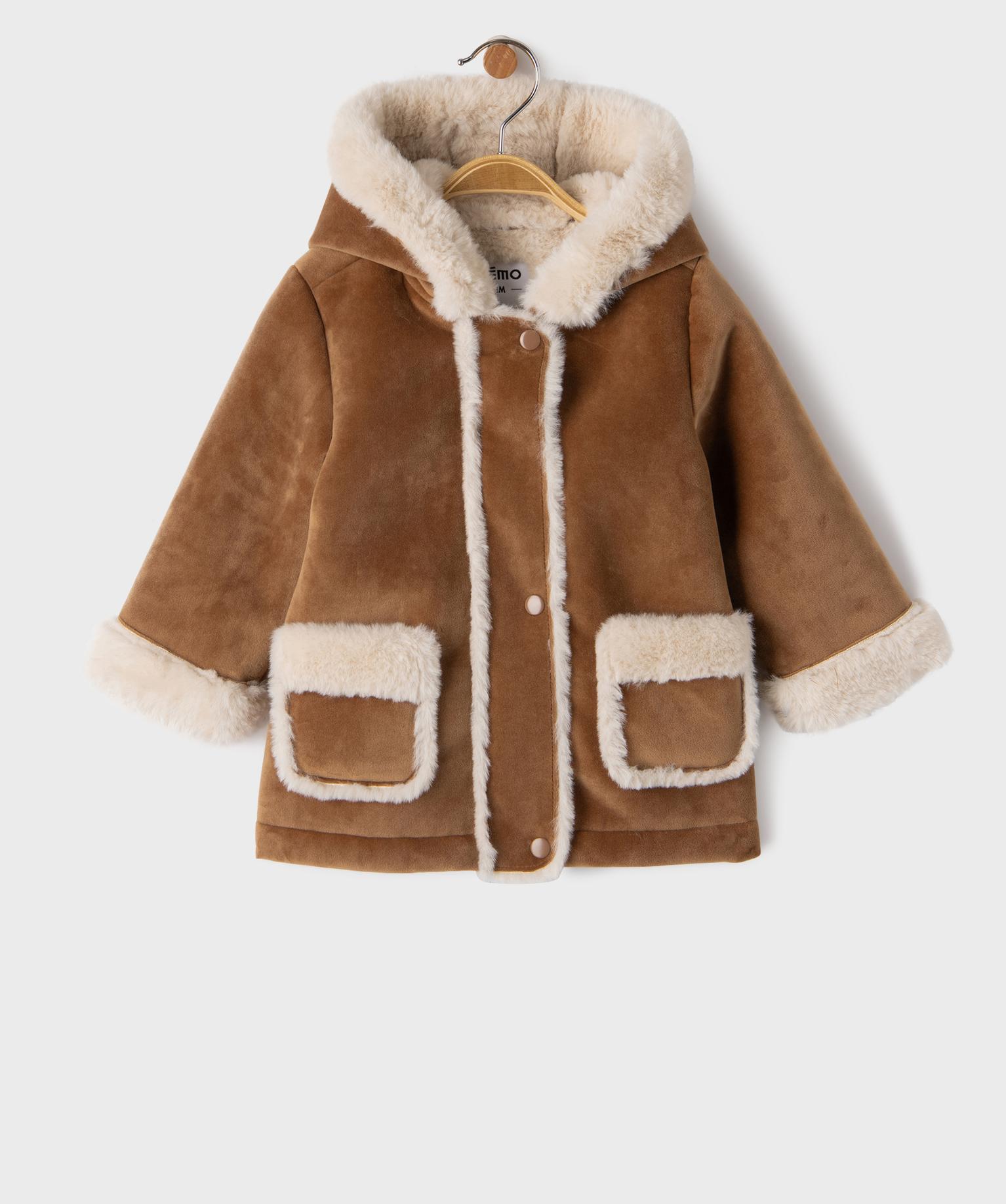 Manteau à capuche en velours doublure chaude bébé fille - GEMO
