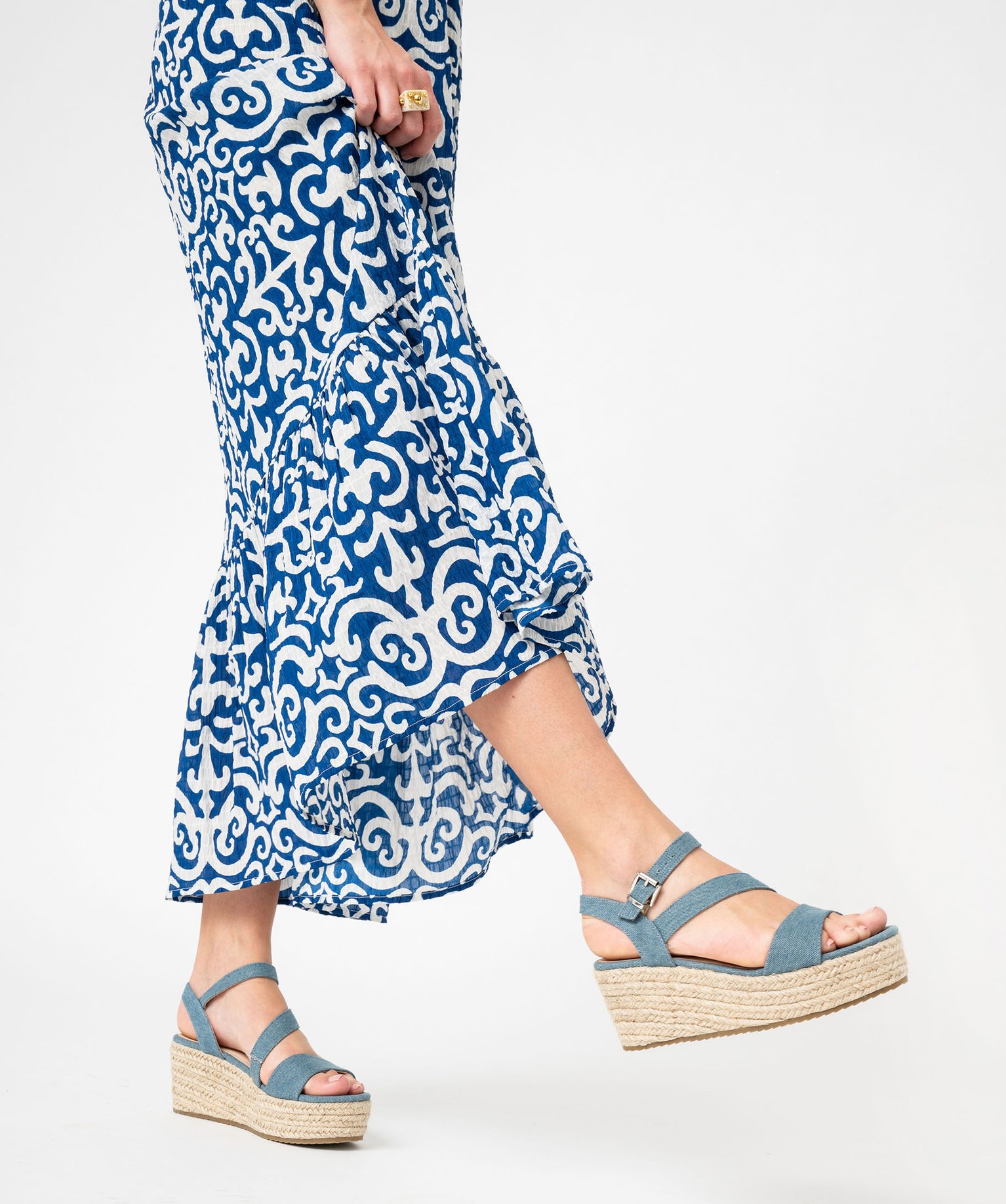 Sandales femme unies style denim avec bride à boucle - 36 - GEMO