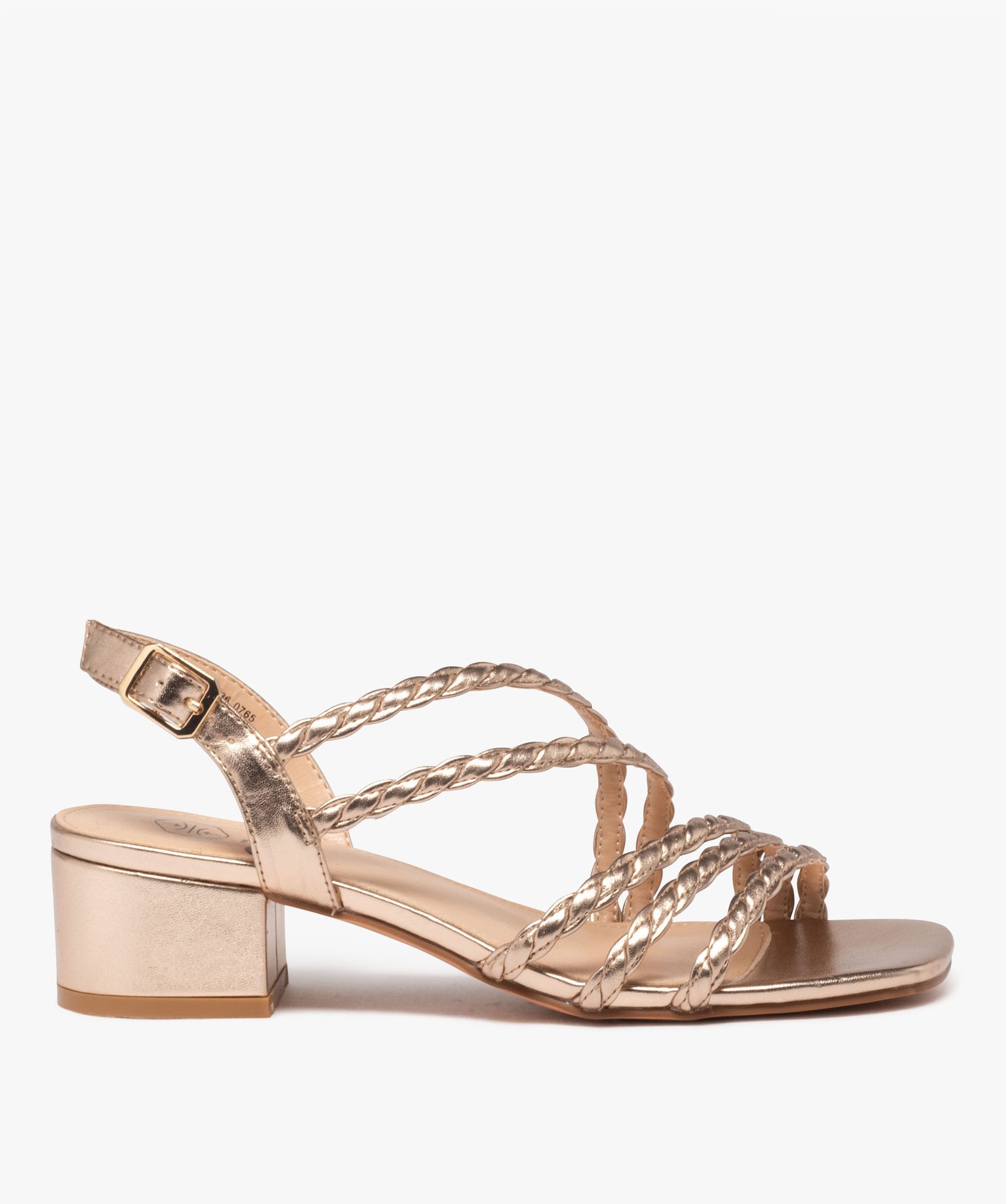 Sandales femme à talon carré et brides tressées métallisées - 39 - rose - GEMO