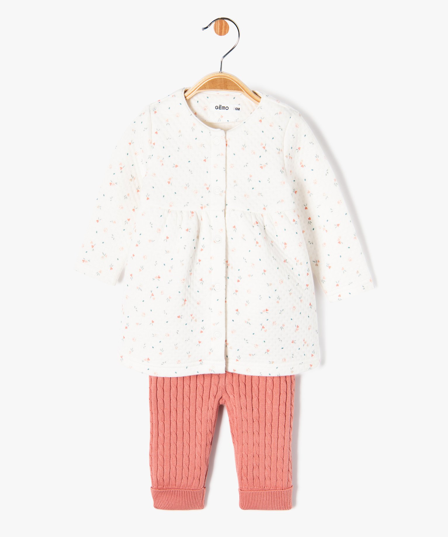 Ensemble 2 pièces robe + pantalon en maille bébé fille - 6M - ecru - GEMO