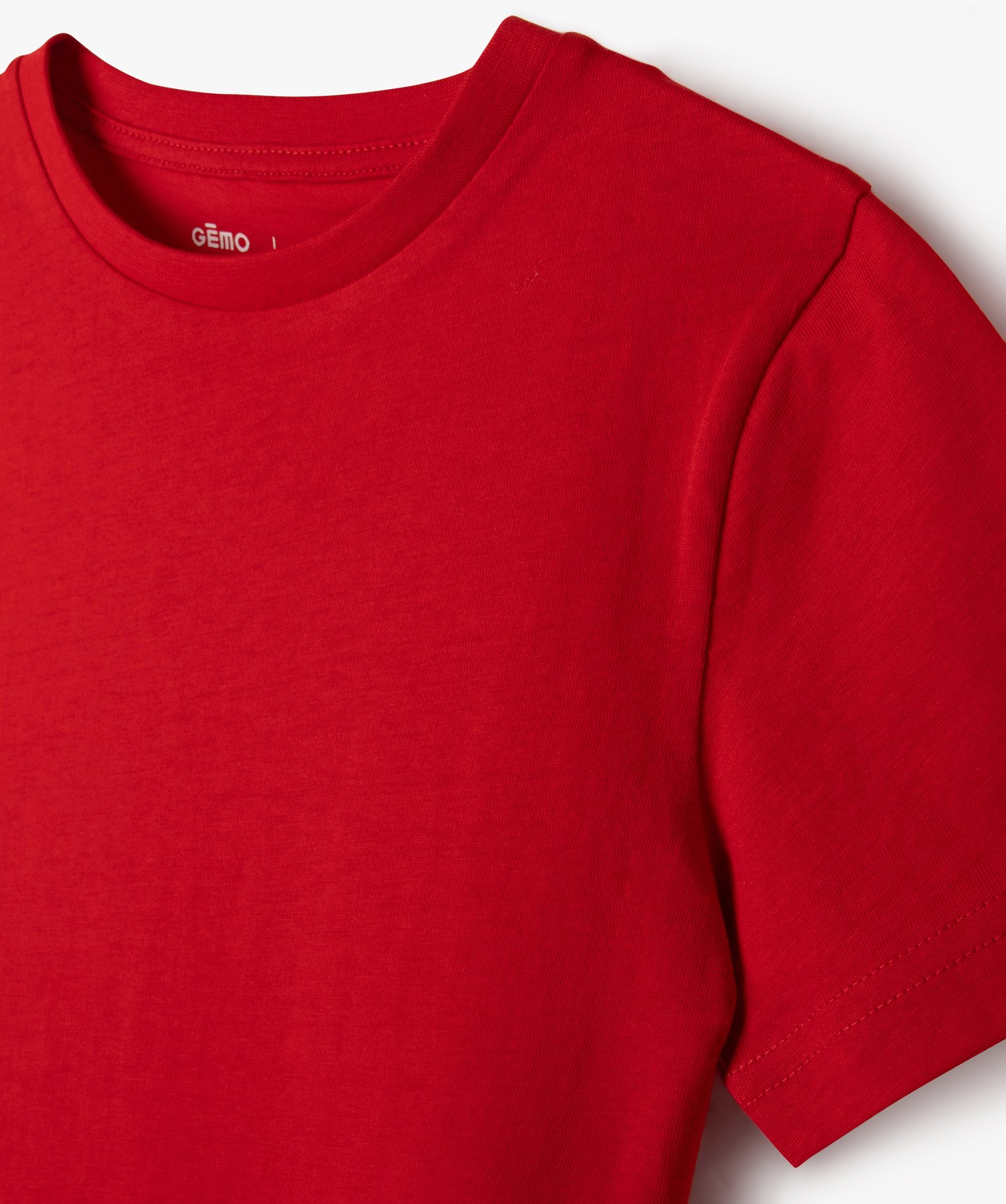 T-shirt garçon en coton bio rouge et formes géométriques