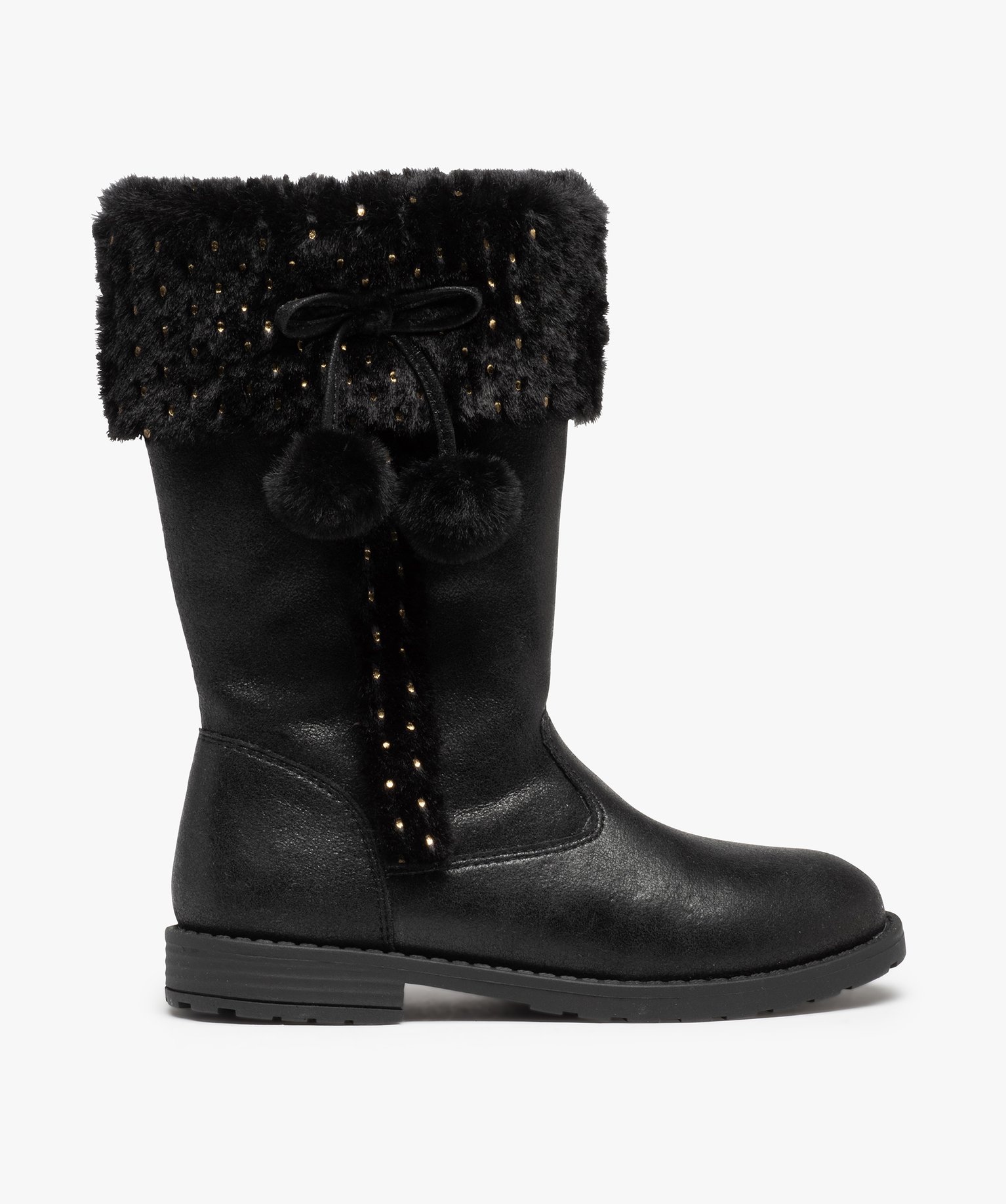 Bottes fourrees fille unies details a pois brillants