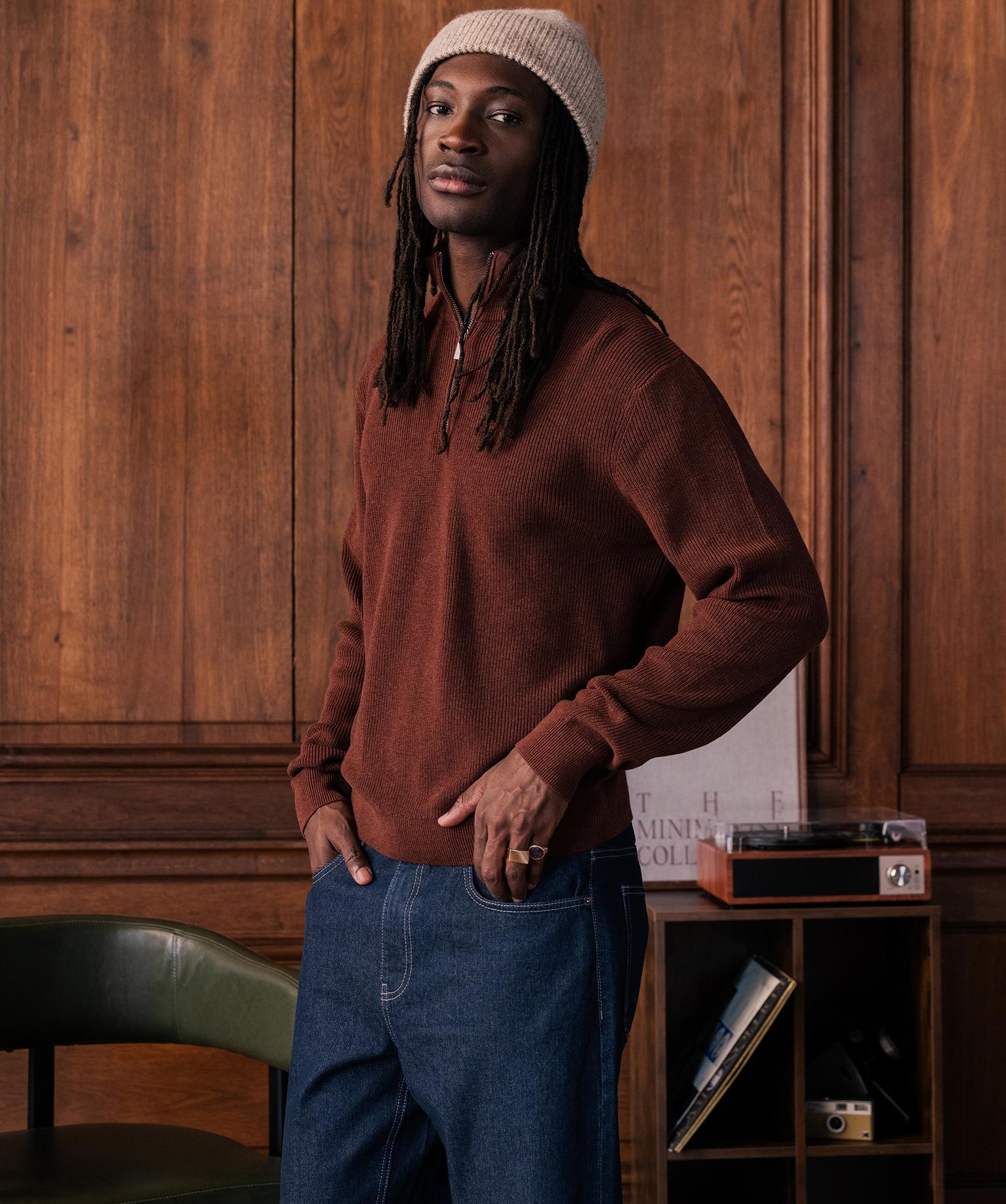 Pull en coton à col camionneur homme - 50-52/XXL - rouge chine - GEMO