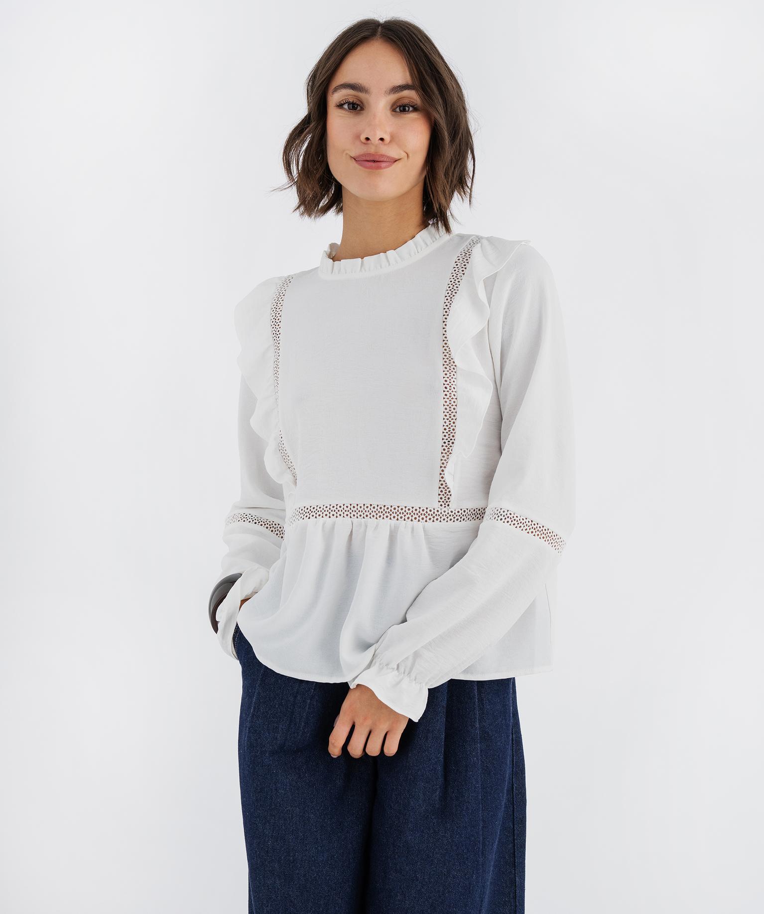 Blouse fluide à volants femme - 46-48/XL - blanc standard - GEMO