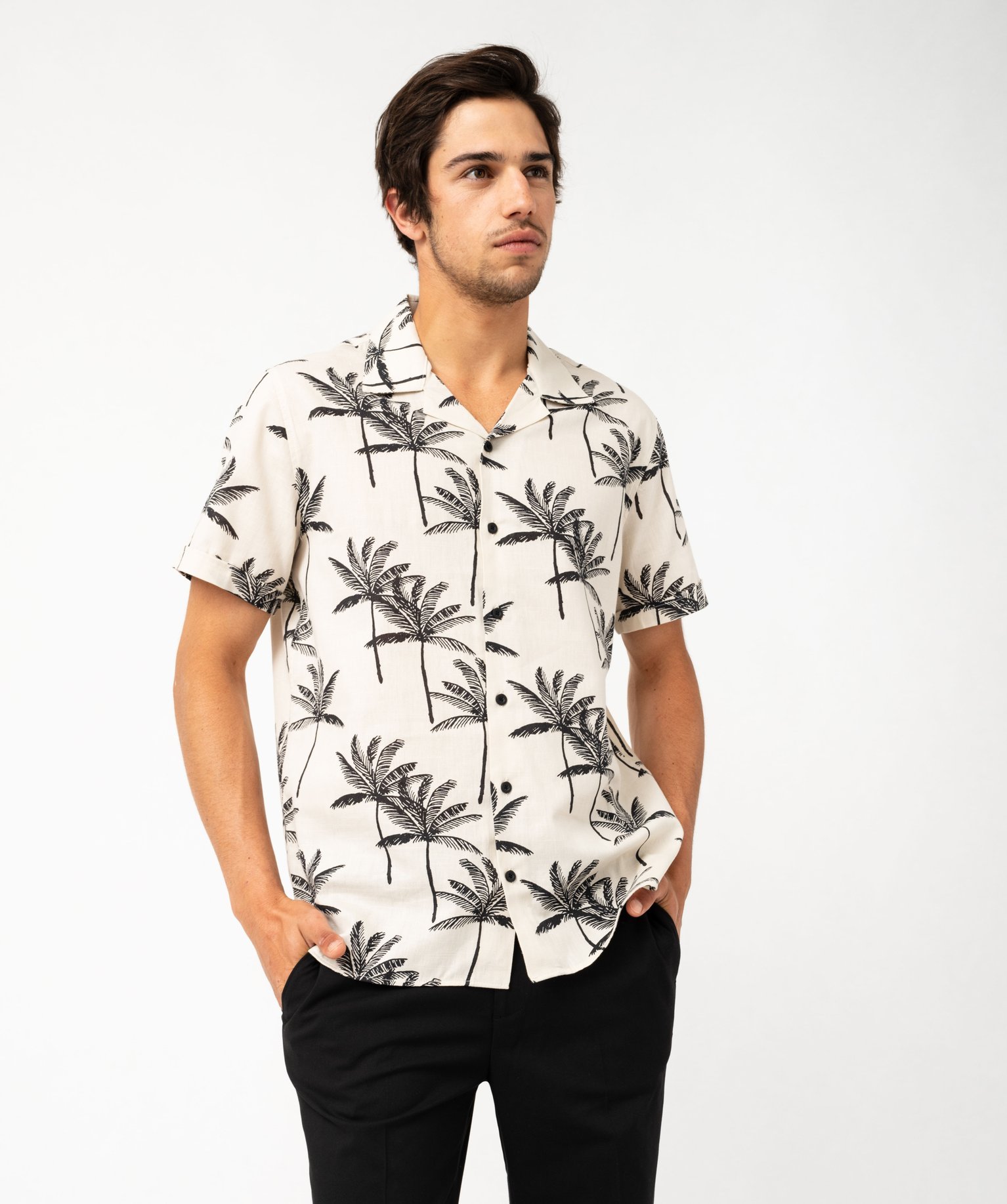 Chemise Homme Manches Courtes Col Cubain - Imprimé Cochon Rouge - Tissu Polyester Léger - Voyage, Plage, Loisirs