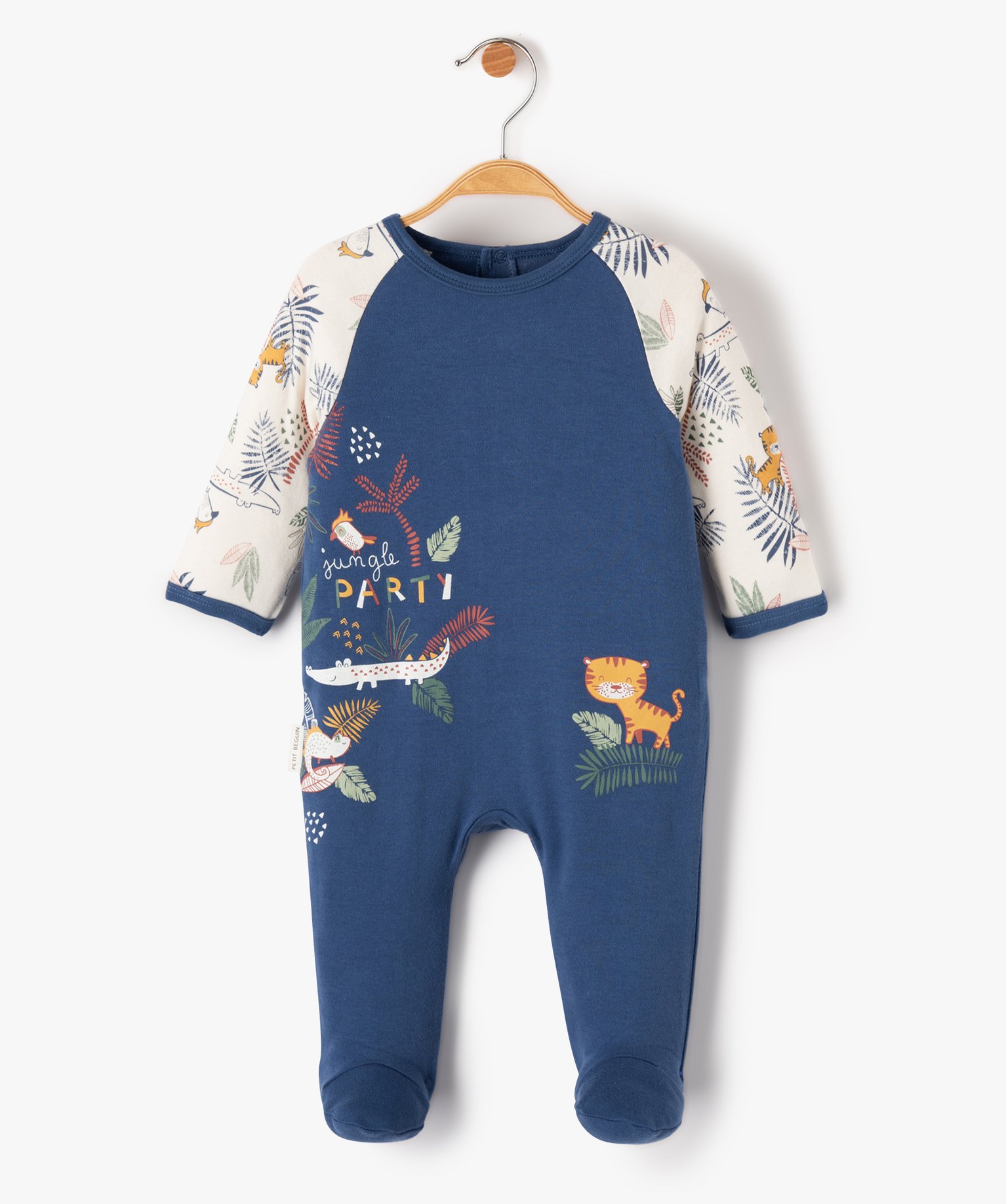Pyjama bébé à pont-dos imprimé jungle - Petit Béguin - 3M - marine - PETIT BEGUIN