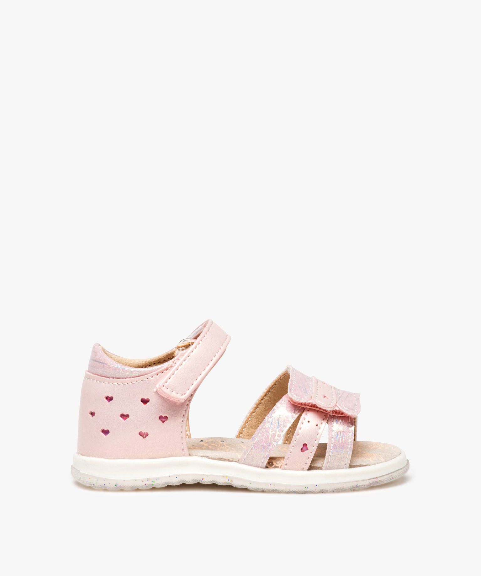 Sandales bébé fille avec brides scintillantes et motifs coeurs - Beppi - 21 - rose - GEMO