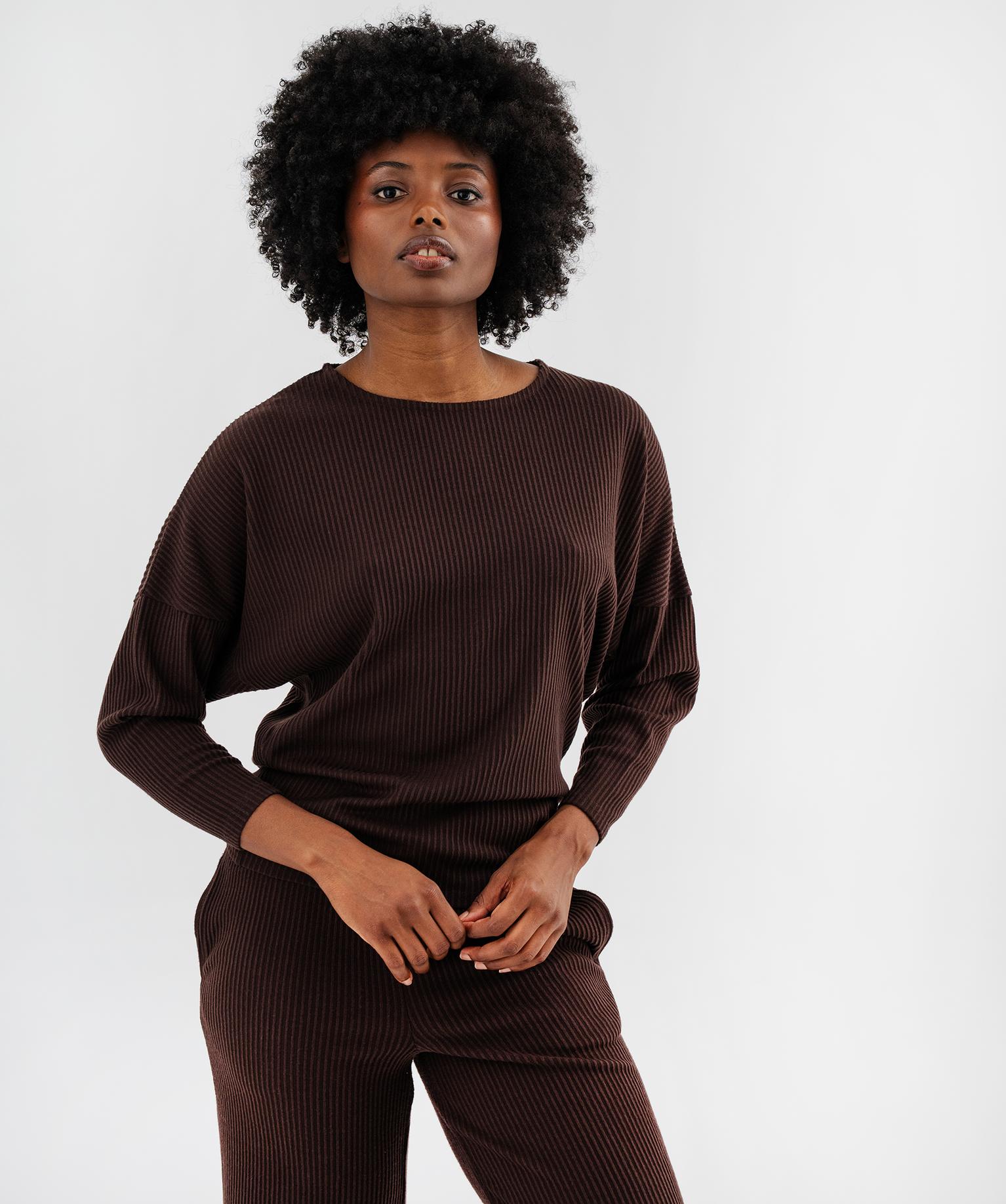 Tee-shirt de pyjama à manches longues chauve-souris en maille côtelée femme - GEMO Tee-shirt de pyjama à manches longues chauve-souris en maille côtelée femme - GEMO
