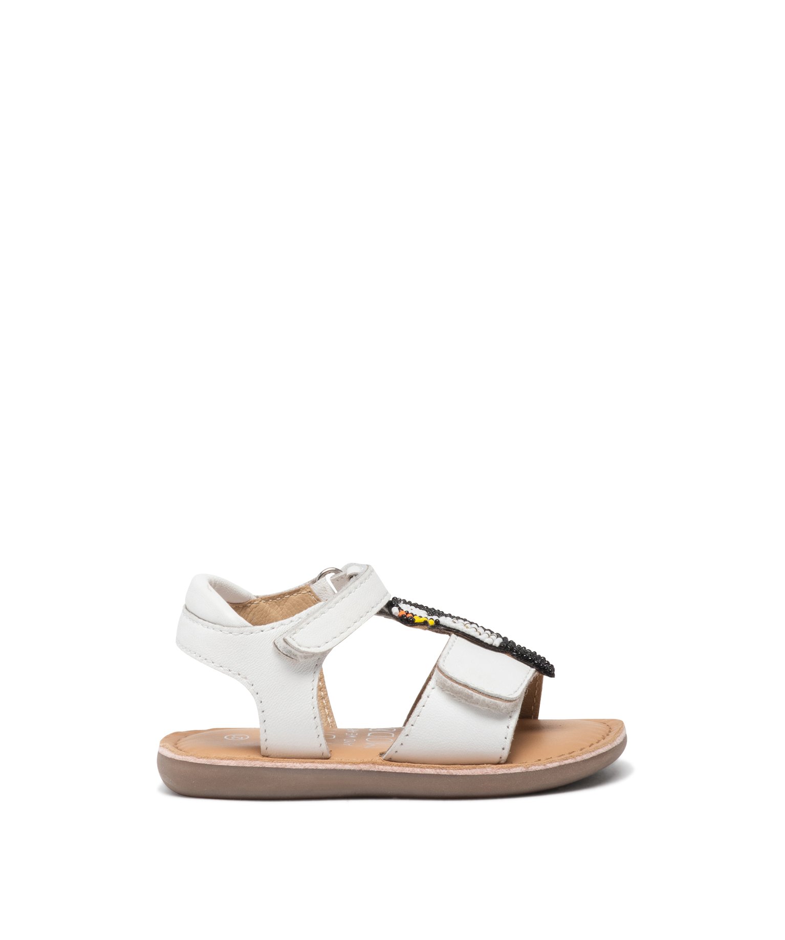 Sandales bébé fille en cuir effet métallisé avec animal en perles fantaisie - MOD8 - 21 - blanc standard - MOD8