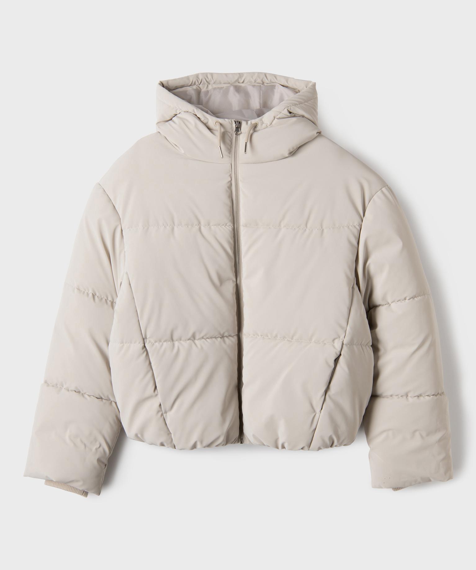 Doudoune à capuche en matière déperlante aspect velouté fille - 16A/S - beige standard - GEMO