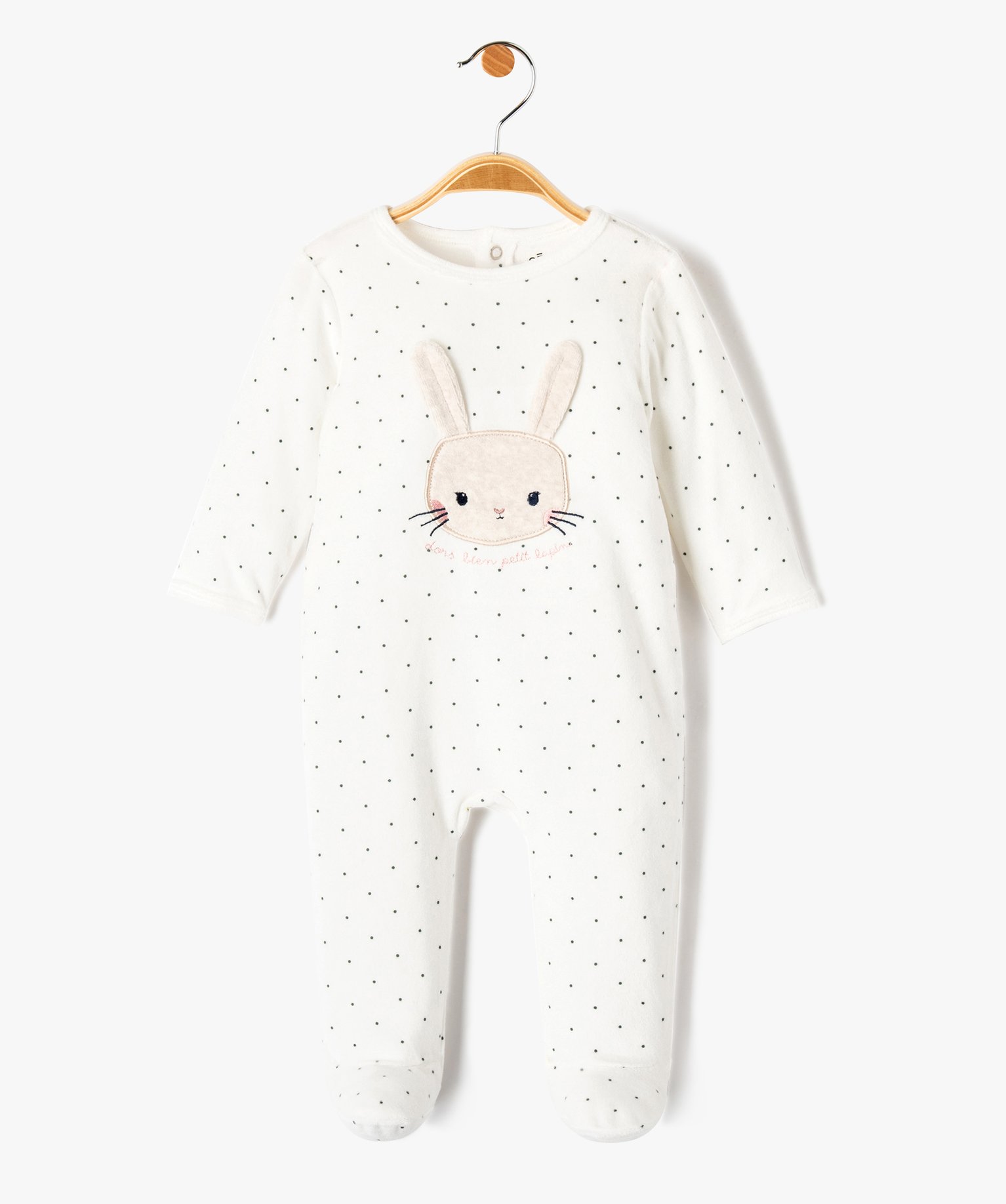 Pyjama en velours à motif lapin bébé fille - 9M - ecru - GEMO