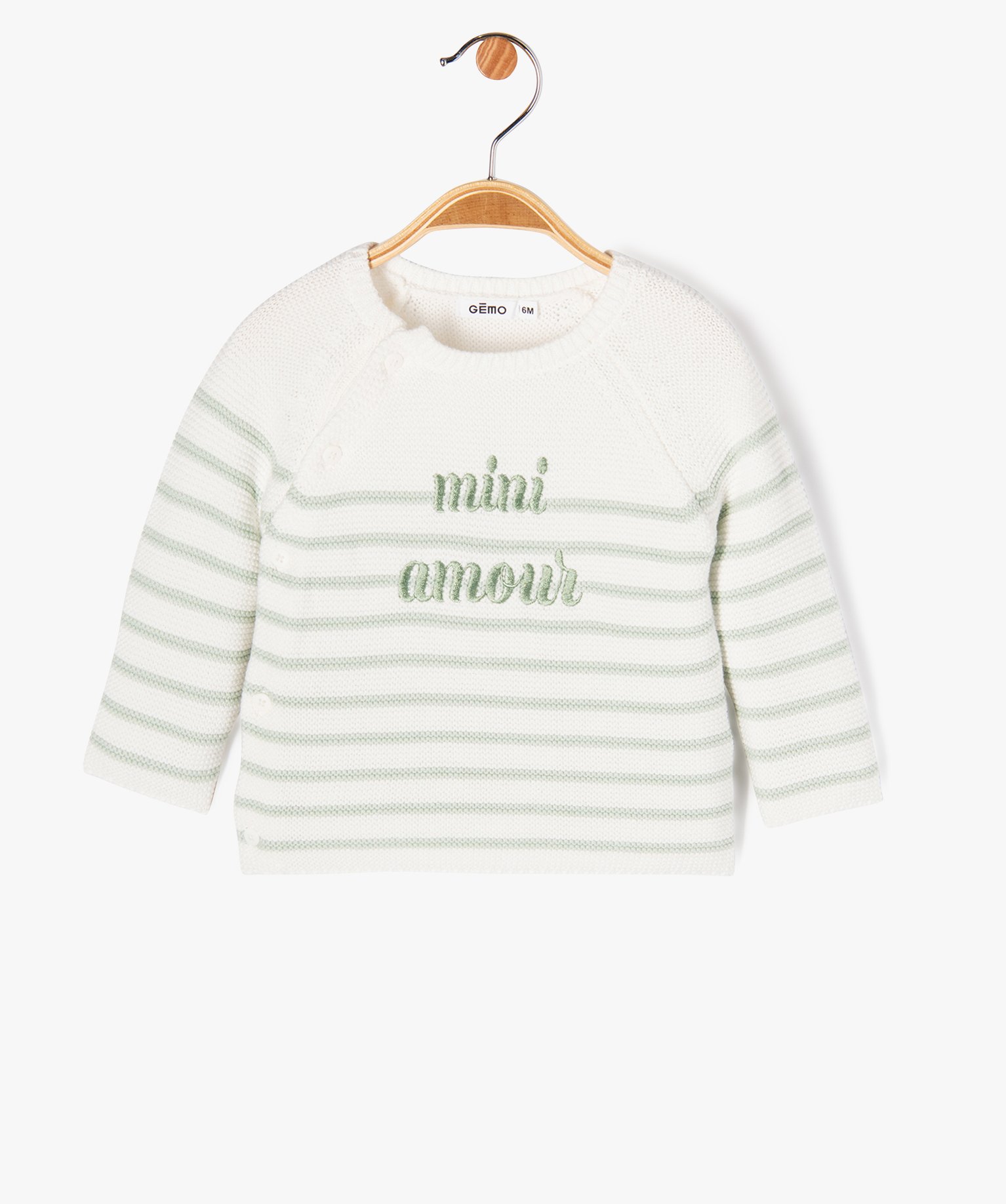 Pull brassière rayé avec message brodé bébé - 12M - ecru - GEMO