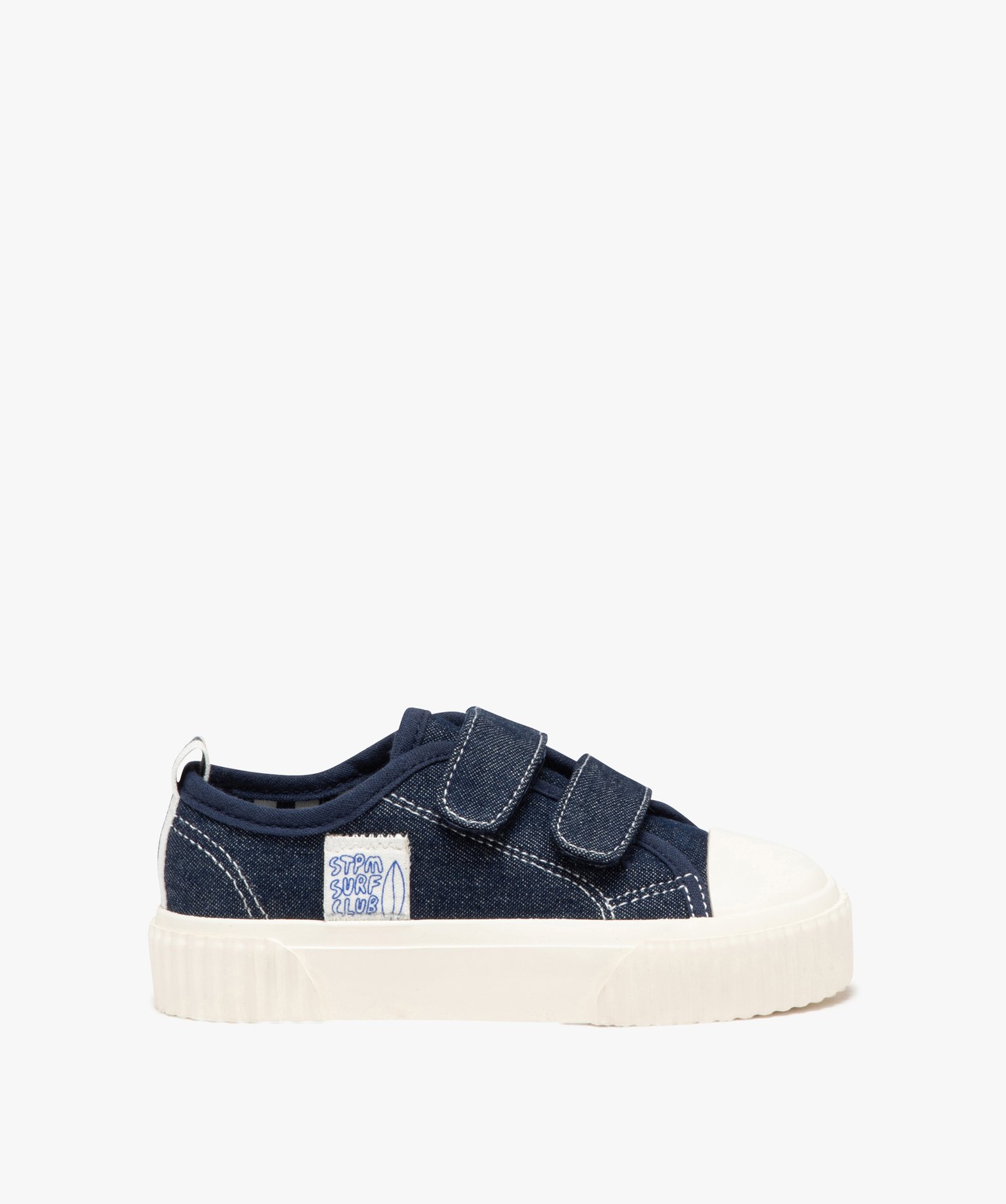 Baskets garçon en toile unie avec double scratch - 27 - marine - GEMO