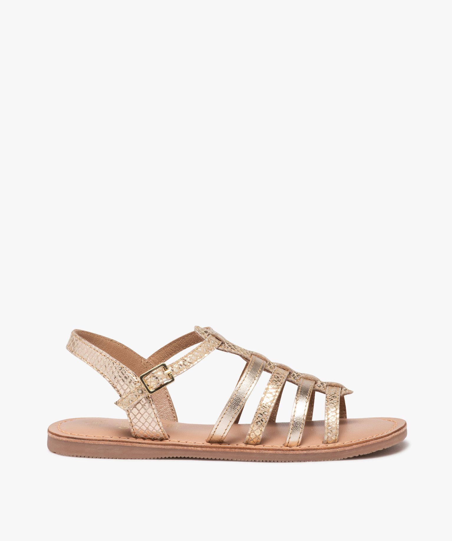 Sandales fille en cuir uni effet métallisé à multiples brides - 32 - or - GEMO