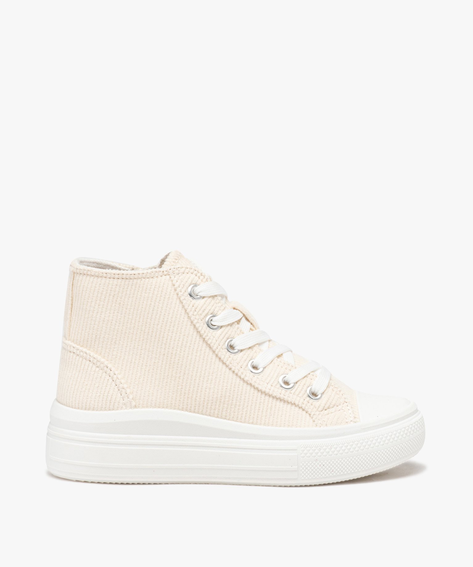 Tennis en toile montante en velours côtelé et semelle plateforme fille - 33 - beige - GEMO