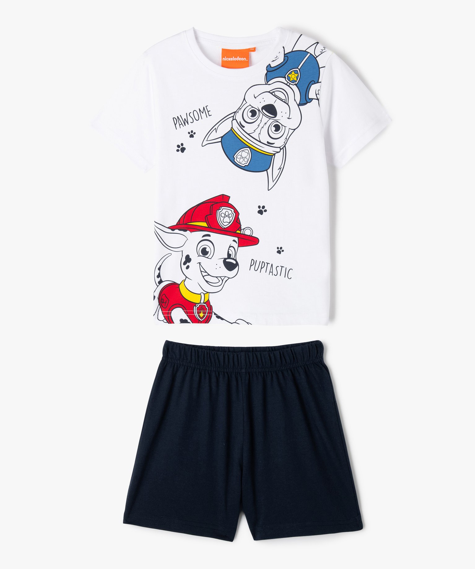 Pyjashort bicolore avec motif chiens garçon - Pat Patrouille - 4 - blanc - PAT PATROUILLE