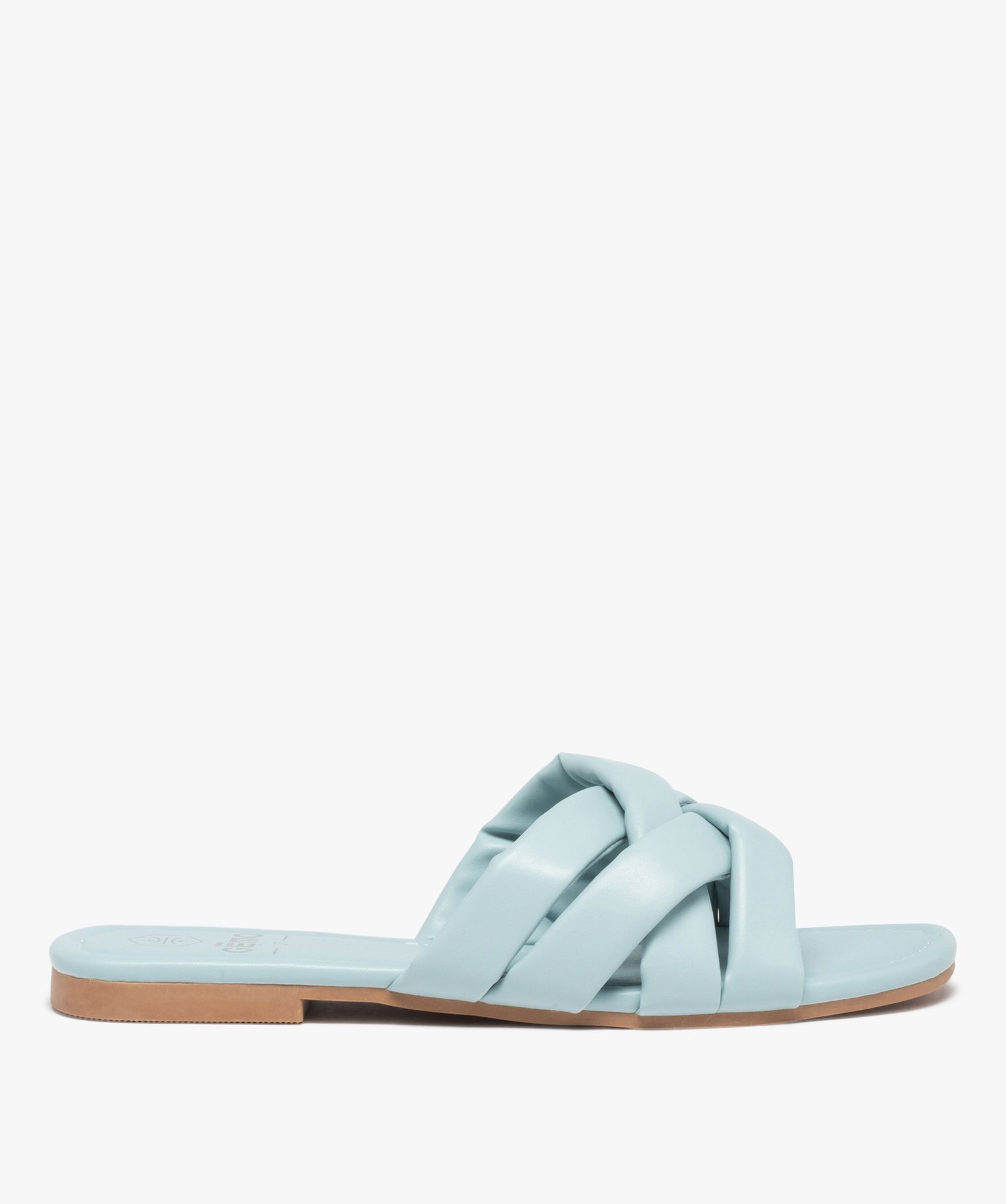 Mules femme à talon plat et brides matelassées entrecroisées - 40 - bleu - GEMO