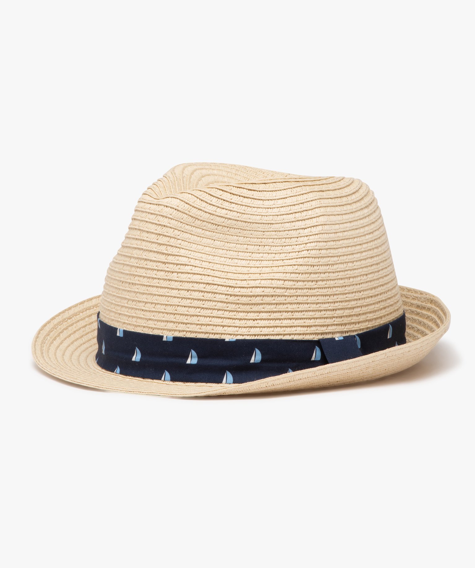 Chapeau en paille de papier avec galon fantaisie garçon - 52/54 - beige clair - GEMO