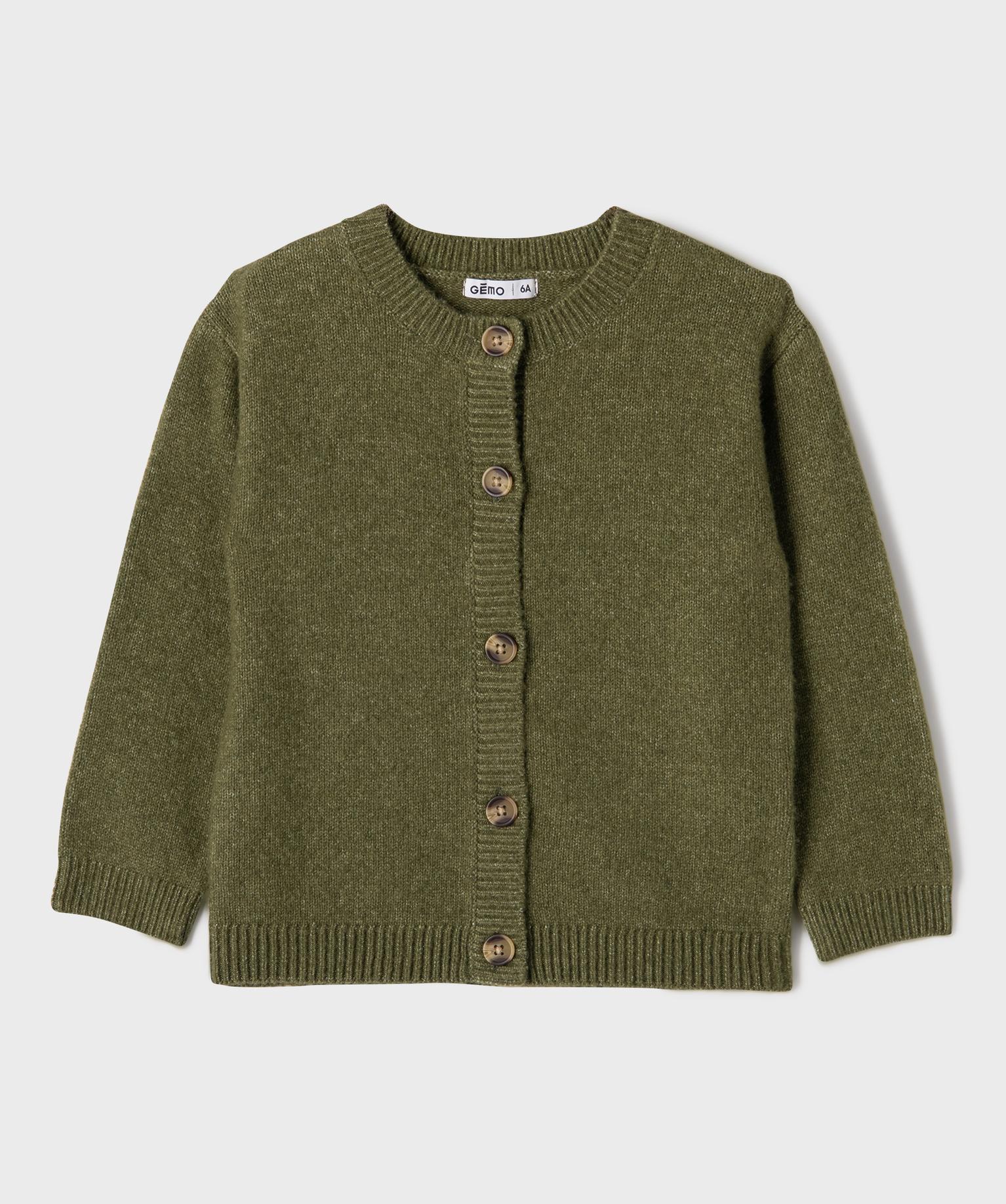 Gilet an maille à col rond fille - 4A - kaki standard - GEMO