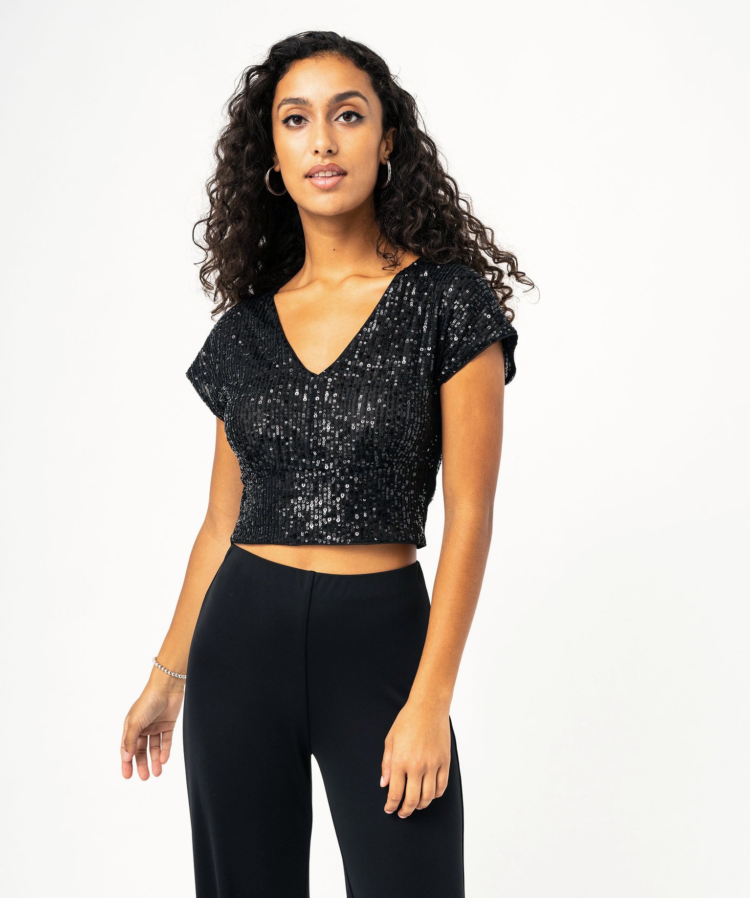 Tee-shirt sans manches court à sequins femme - L - noir - GEMO