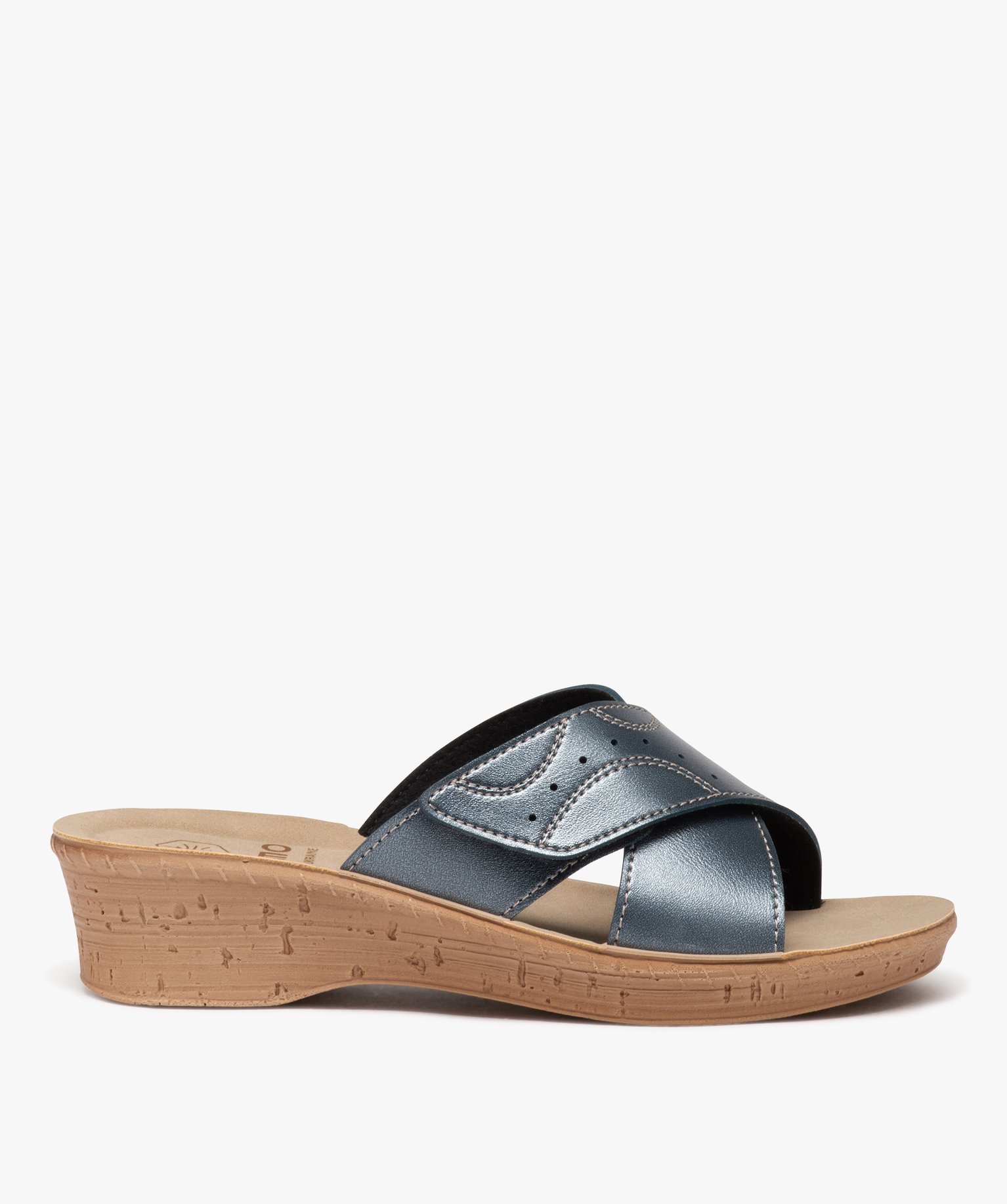 Mules femme confort compensées à scratch - 40 - bleu - GEMO