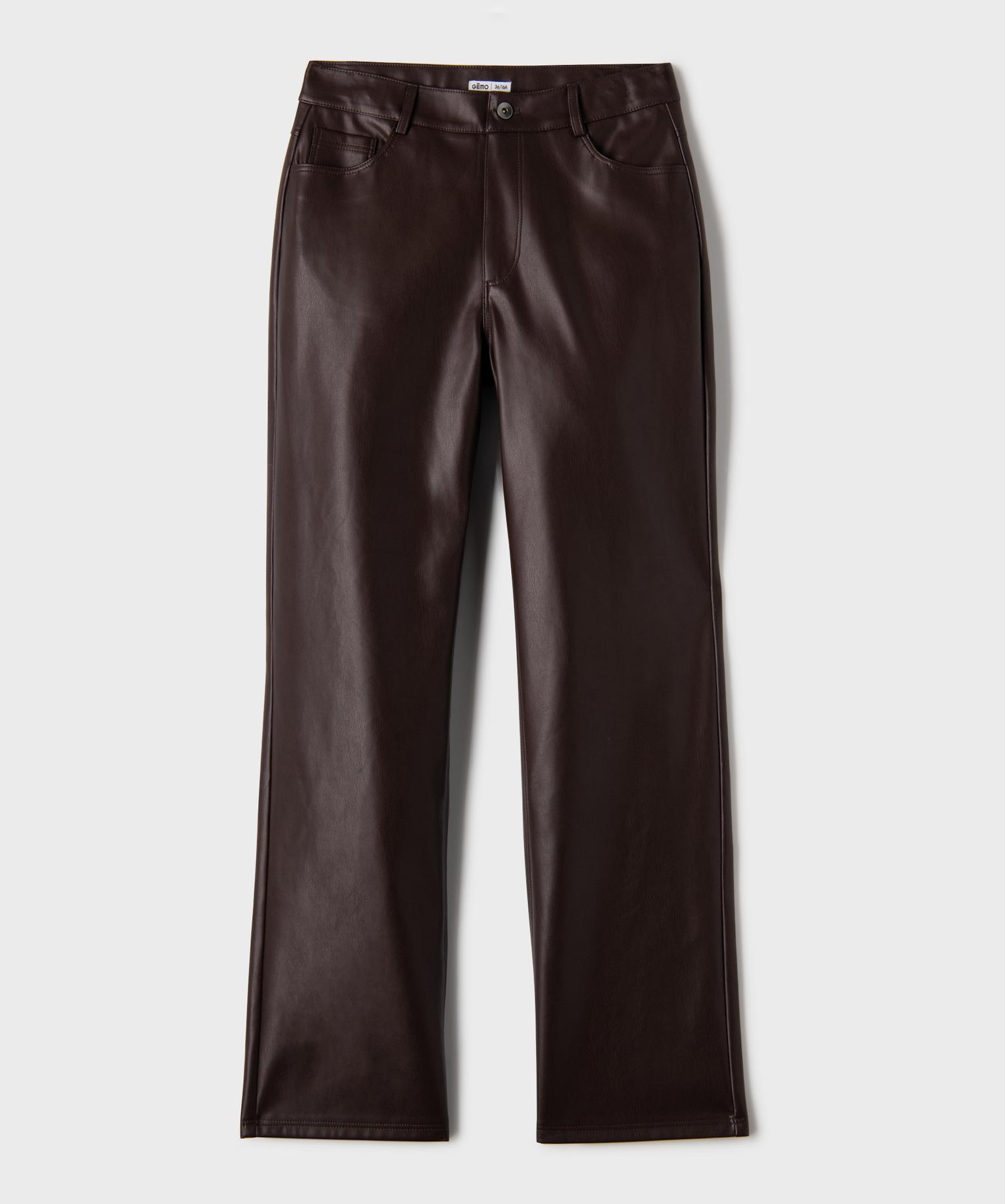 Pantalon large en cuir imitation fille - 14A/XS - marron fonce - GEMO