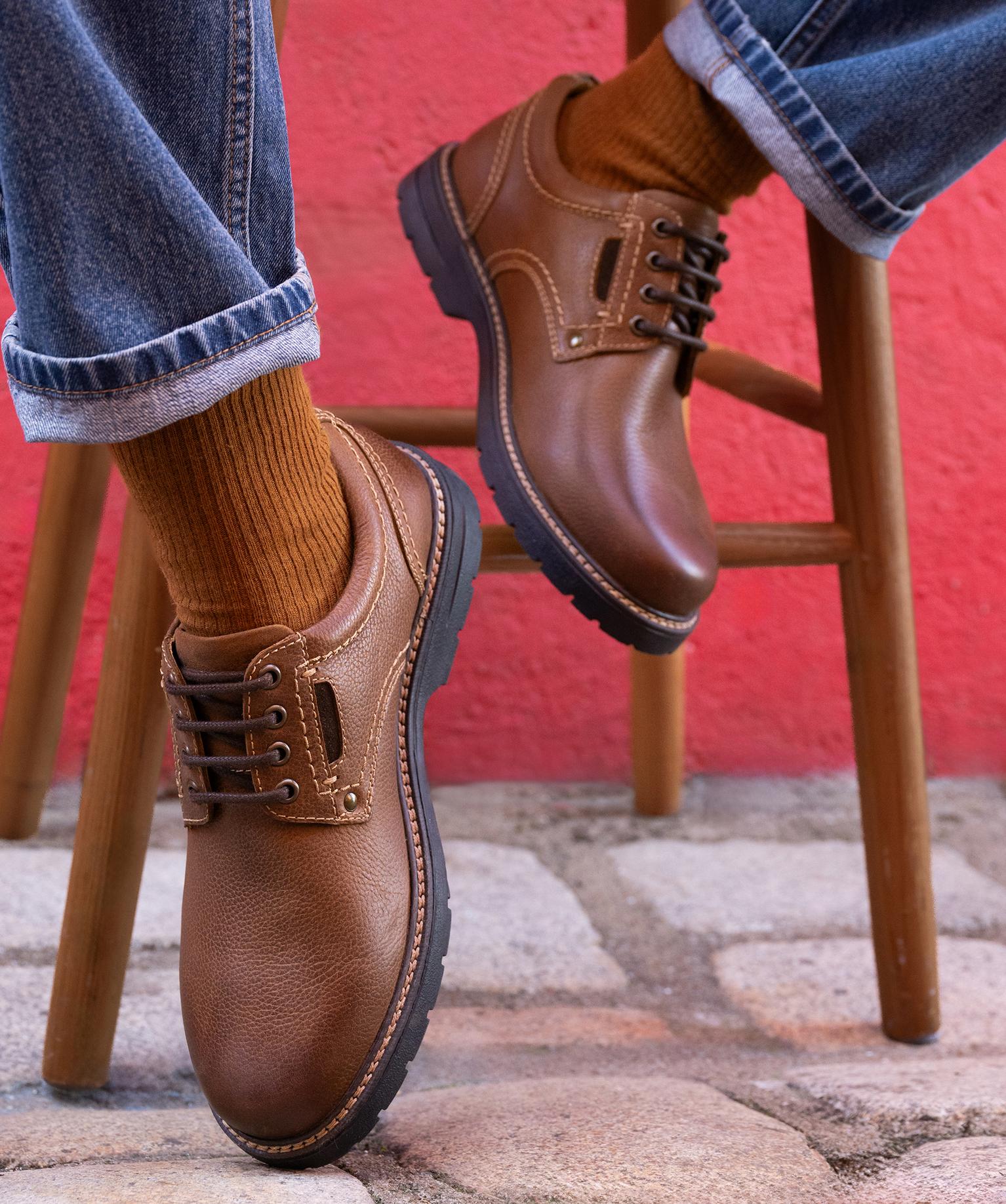 Derbies casual dessus cuir à semelle épaisse homme - Tanéo - 45 - marron - TANEO