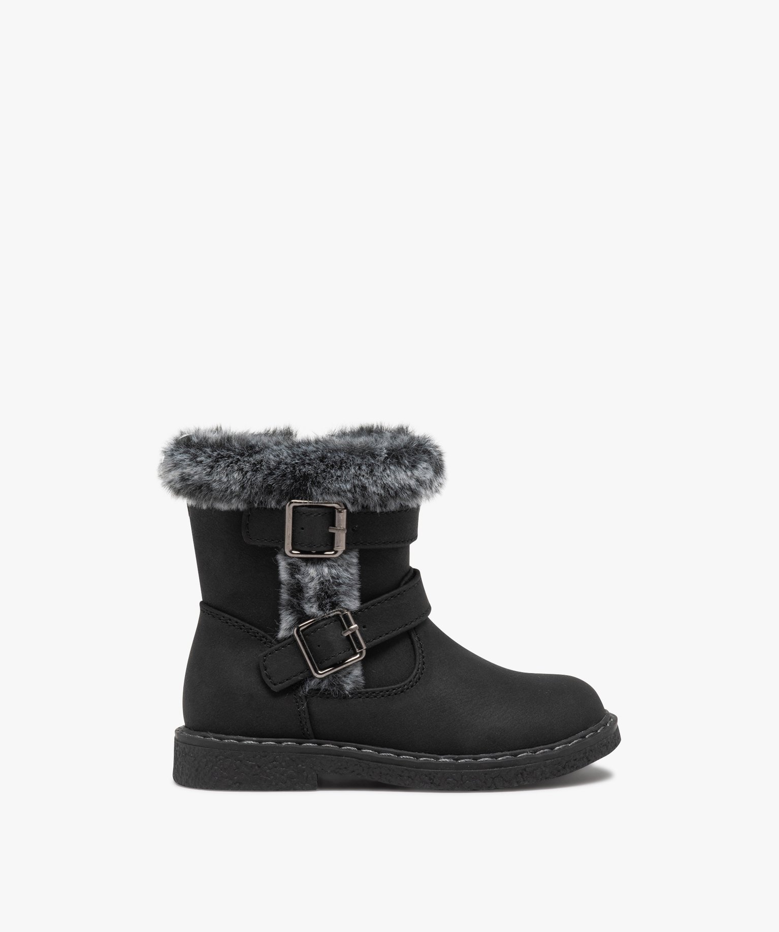 Boots bébé fille fourrées avec dessus uni et col en peluche - 23 - noir - GEMO