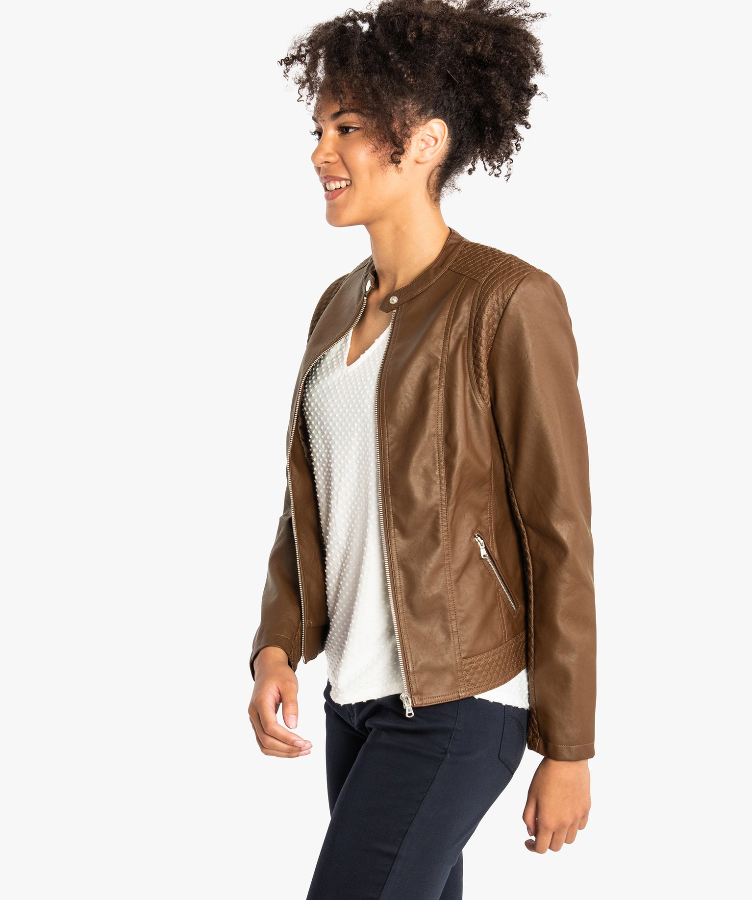 Cuir Marron Veste Longue Simili Cuir Femme Simili Cuir Marron