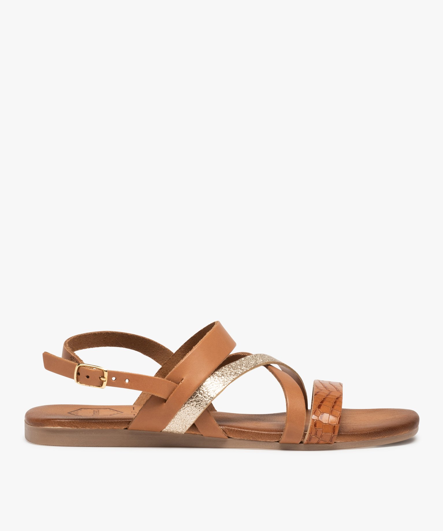 Sandales femme à talon plat et brides en cuir - Tanéo - 36 - marron - TANEO