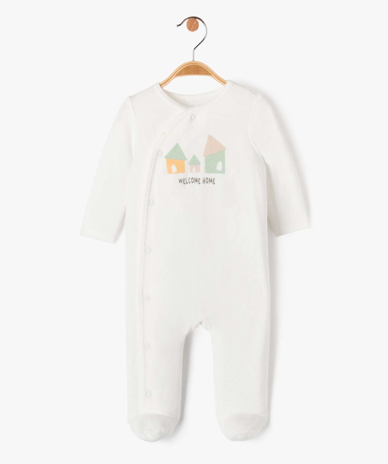 Pyjama en velours doux ouverture devant et motif bébé - Préma - ecru - GEMO