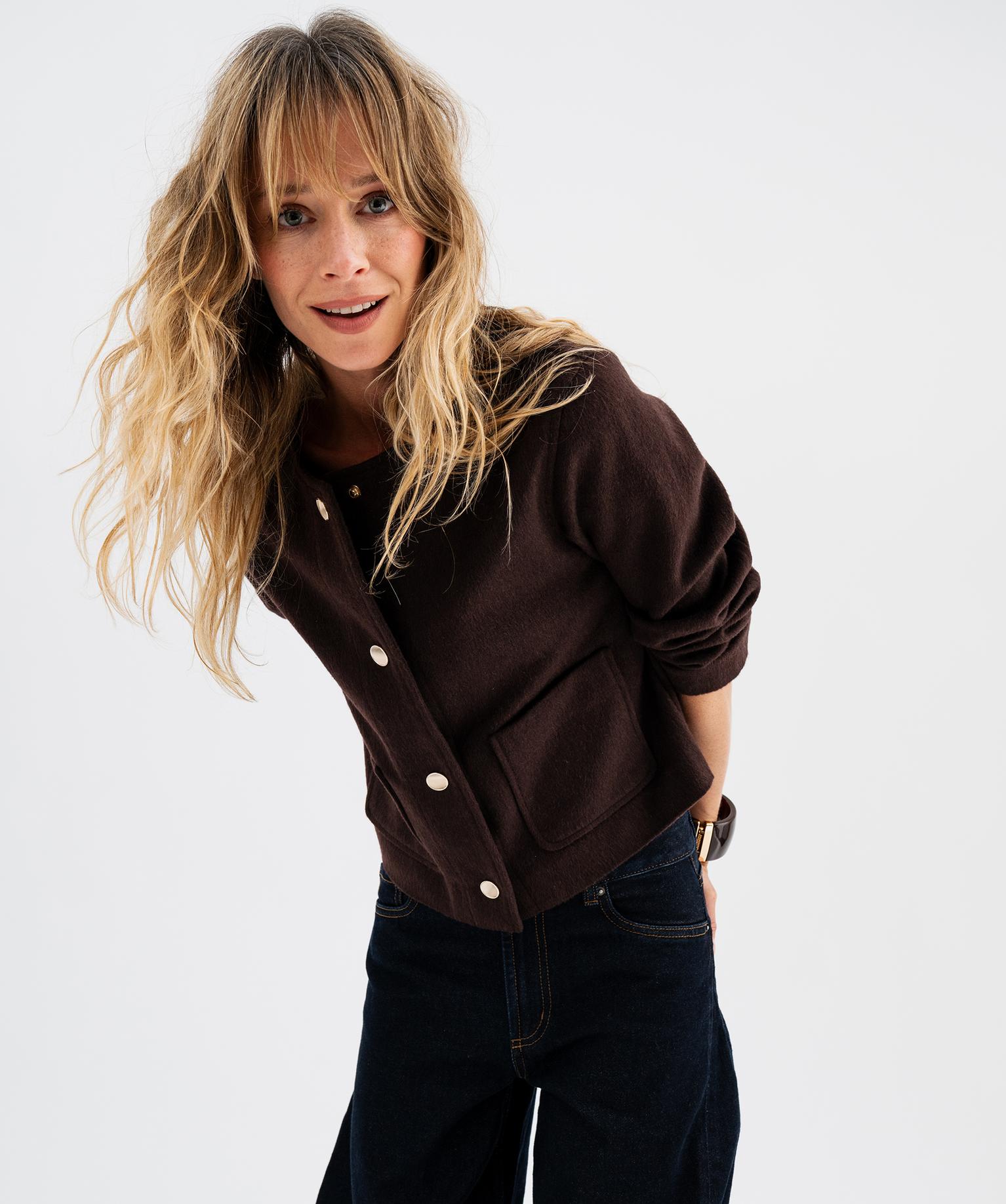 Veste courte en fourrure imitation imprimé léopard femme - 38-40/M - marron - GEMO