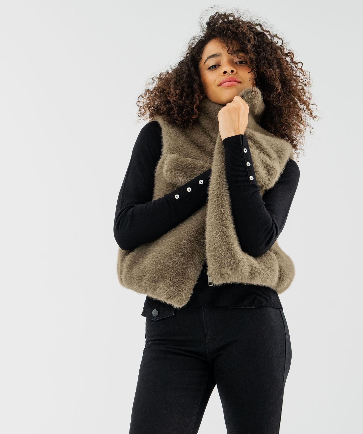 Gilet sans manches en fourrure imitation femme - 36/S - vert standard - GEMO