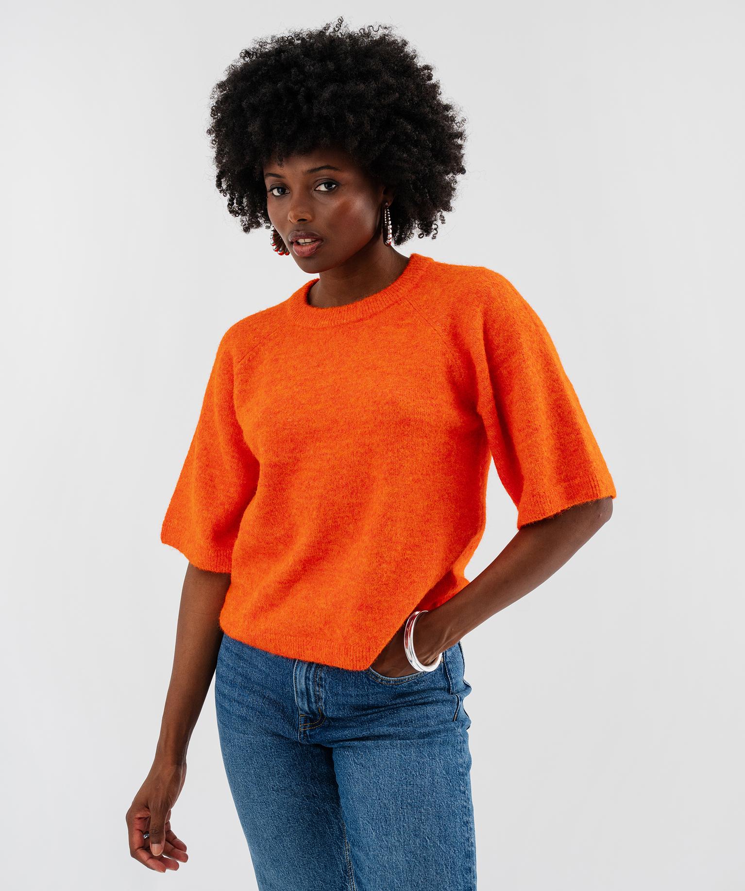 Pull manches courtes ample et douillet femme - 34/XS - orange standard - GEMO